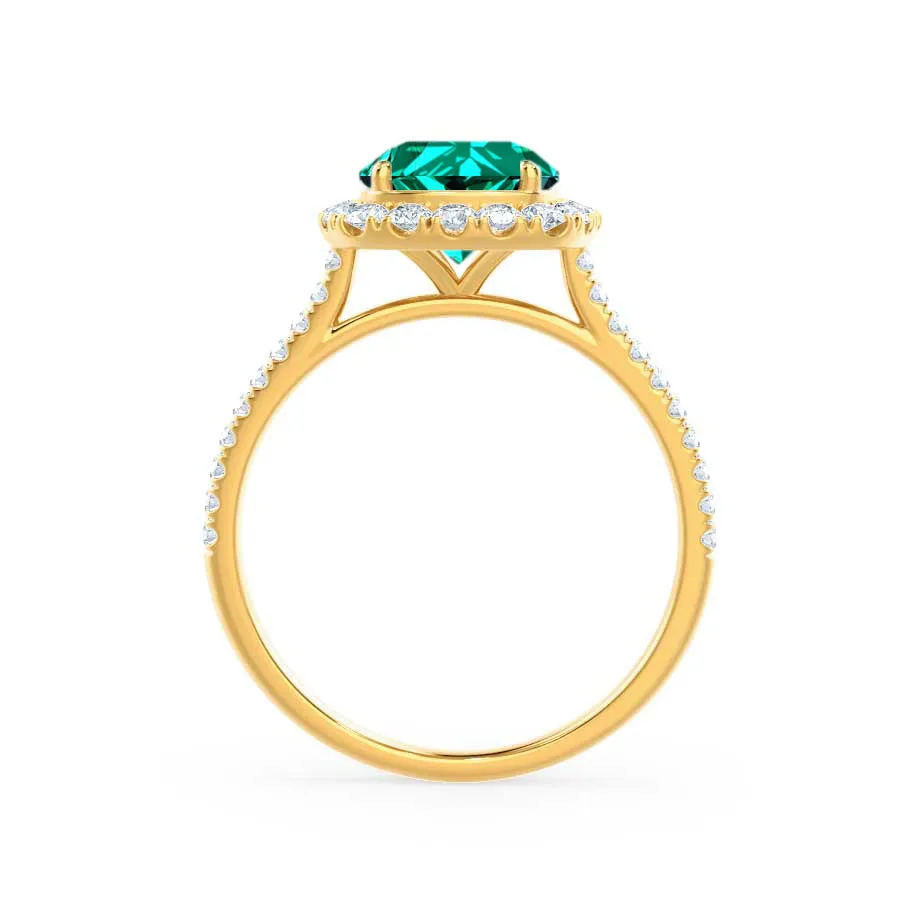 DARLEY - Chatham® Emerald Elongated Cushion Micro Pavé 18k Yellow Gold Halo