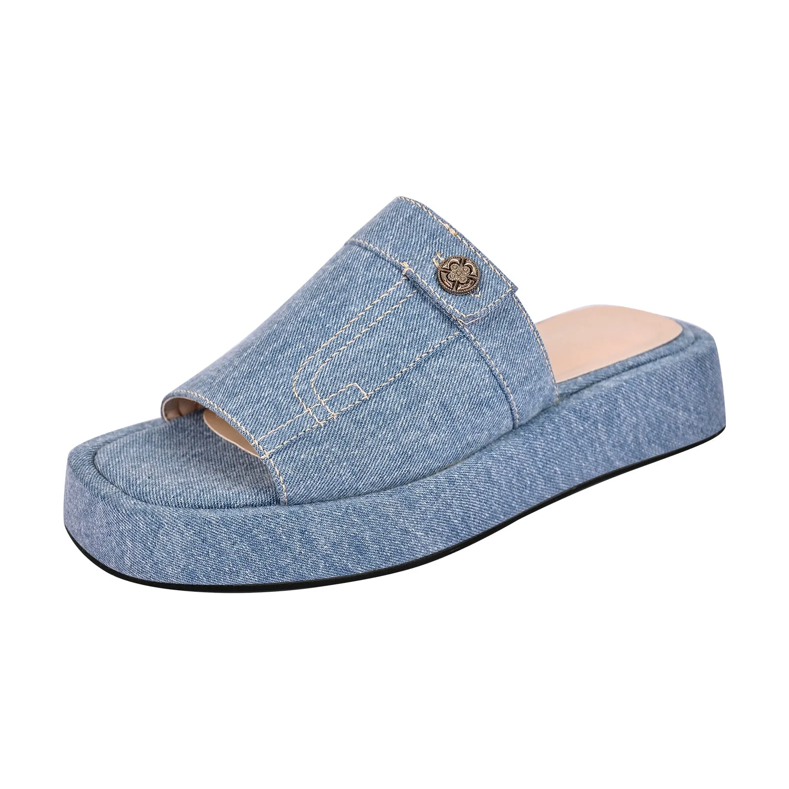 Denim Platform Square Toe Flats Slippers