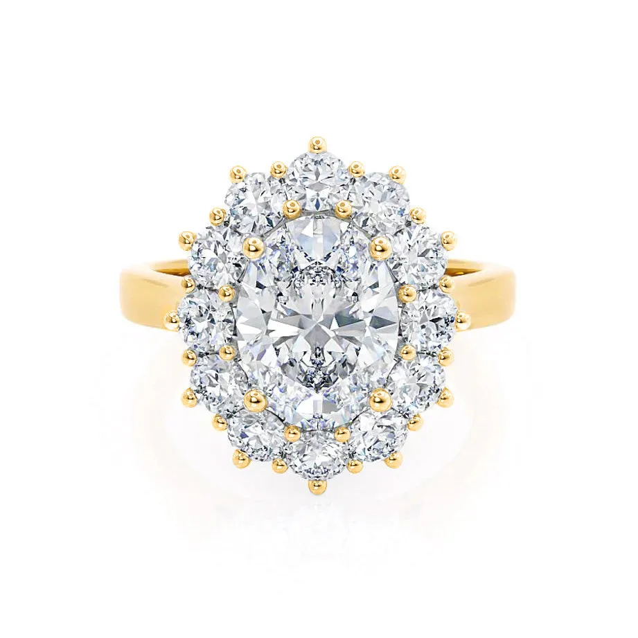 DIANA - Iconic Oval Moissanite & Lab Diamond 18k Yellow Gold