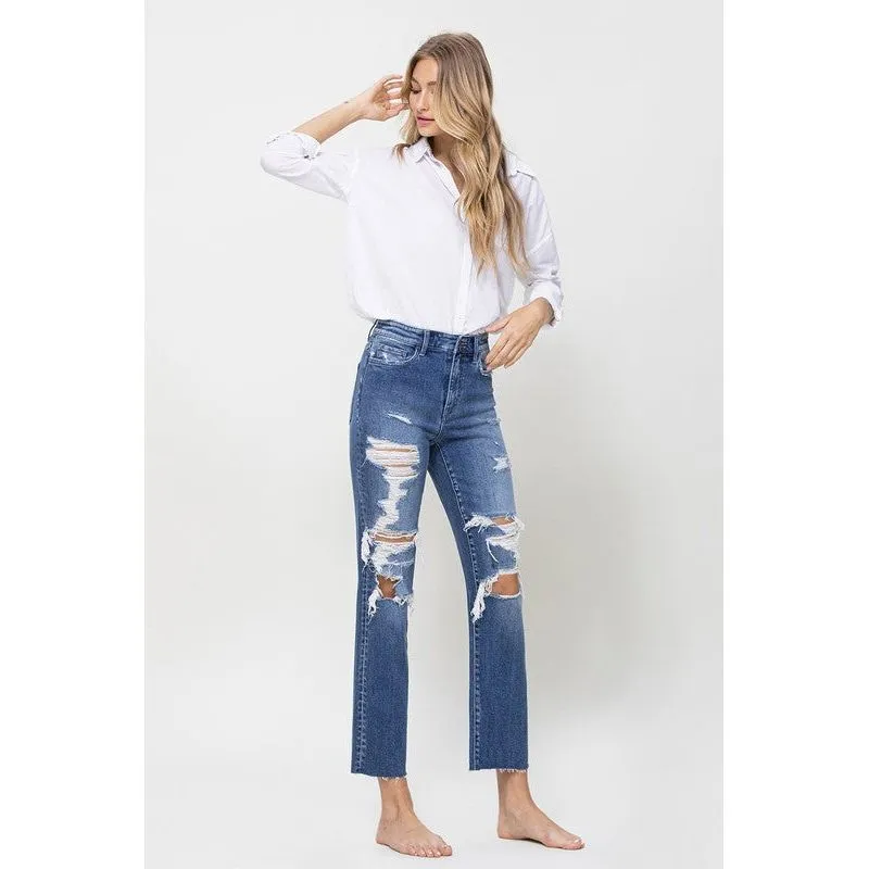 DISTRESSED HIGH RISE ANKLE RELAXED STRAIGHT