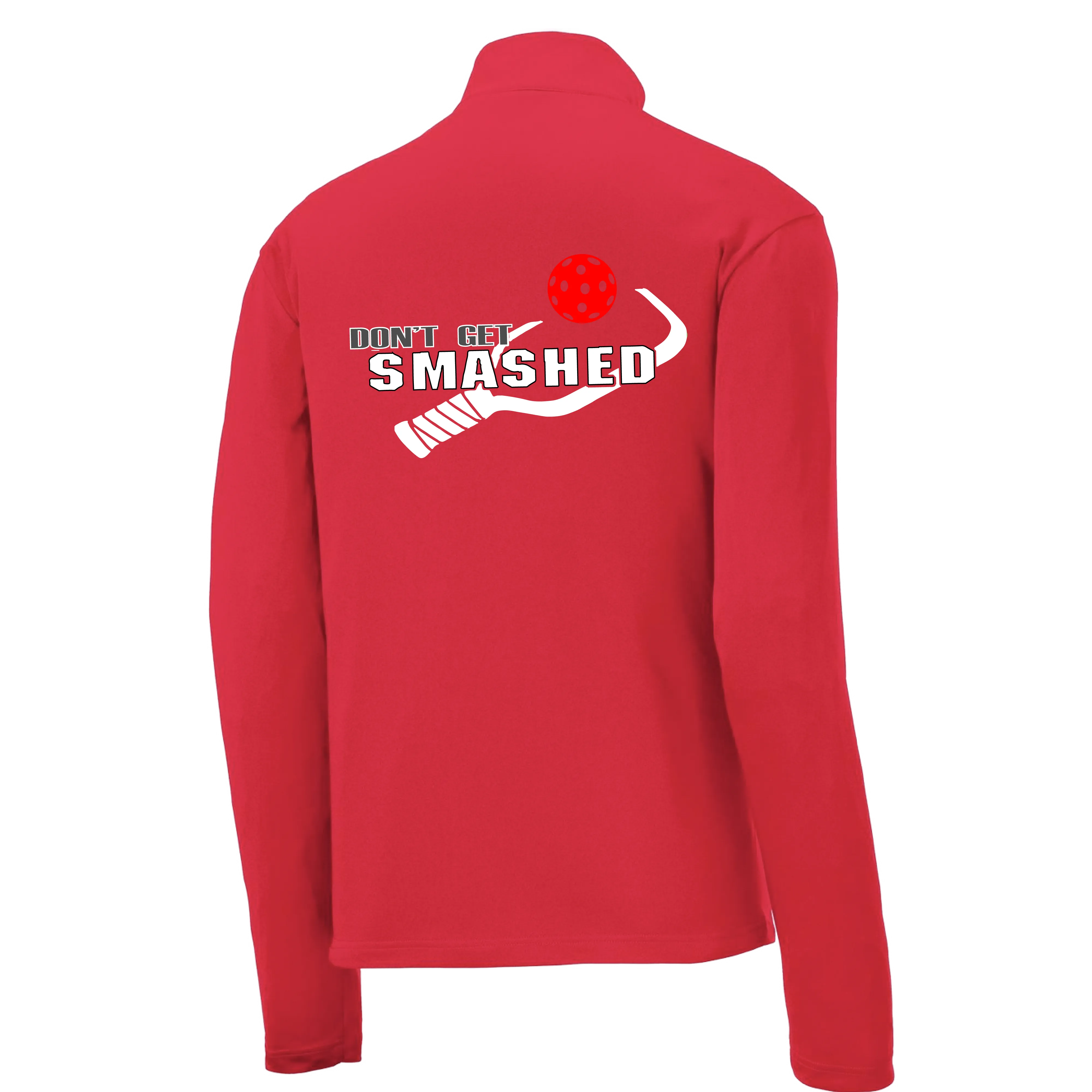 Don't Get Smashed (Pickleball Colors Red Green Stars) | Men's 1/4 Zip Long Sleeve Pullover Athletic Shirt | 100% Polyester