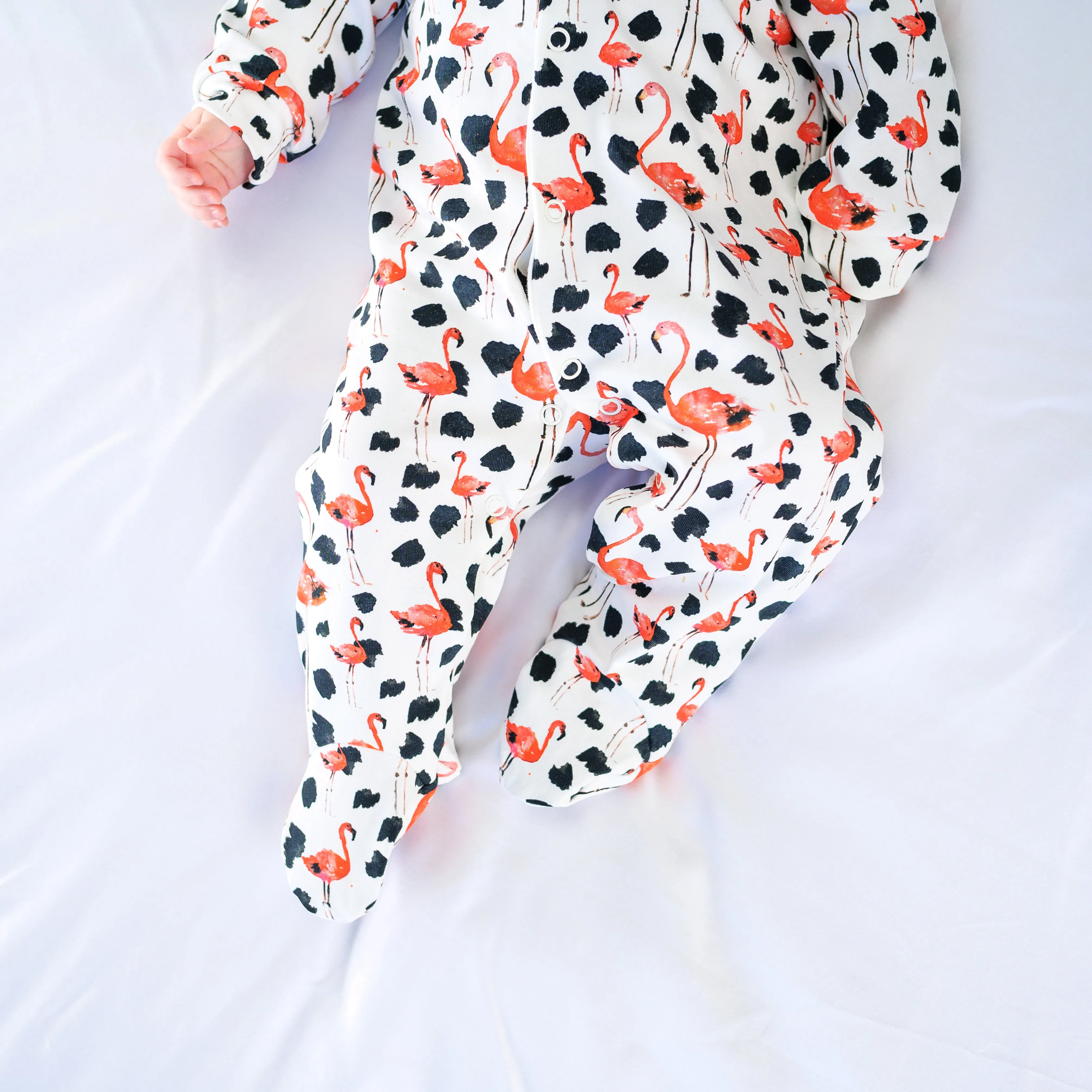 Dotty Flamingo print sleepsuit