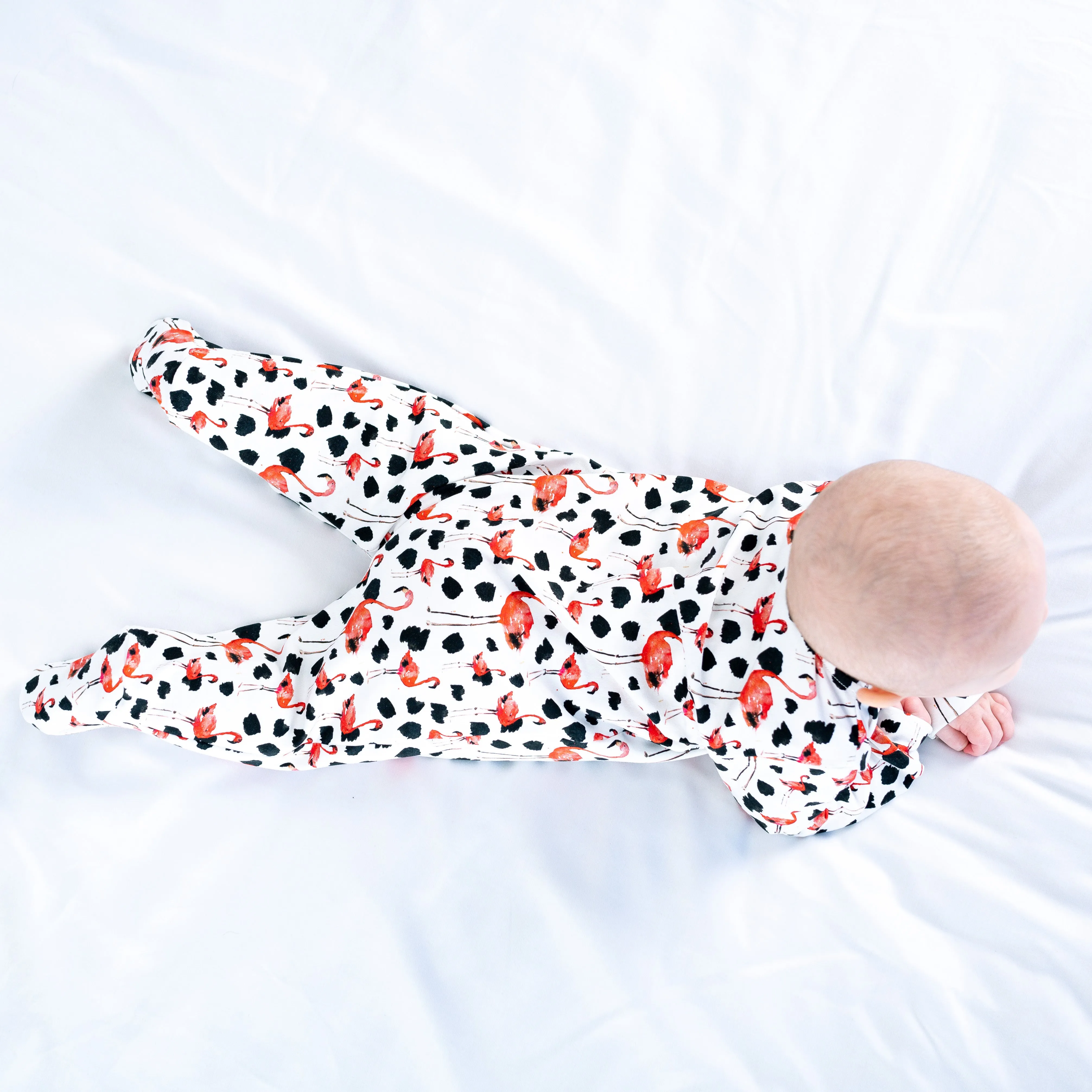 Dotty Flamingo print sleepsuit