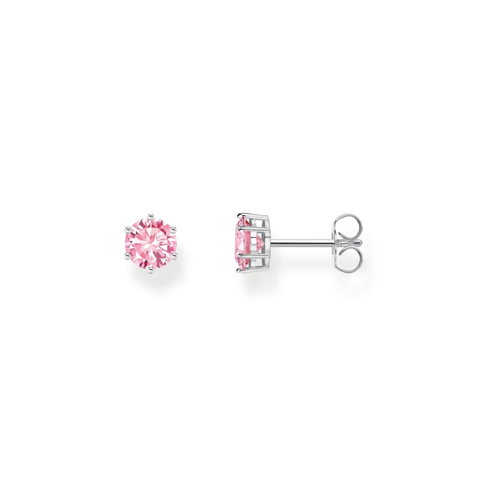 Ear studs with pink zirconia in brilliant cut