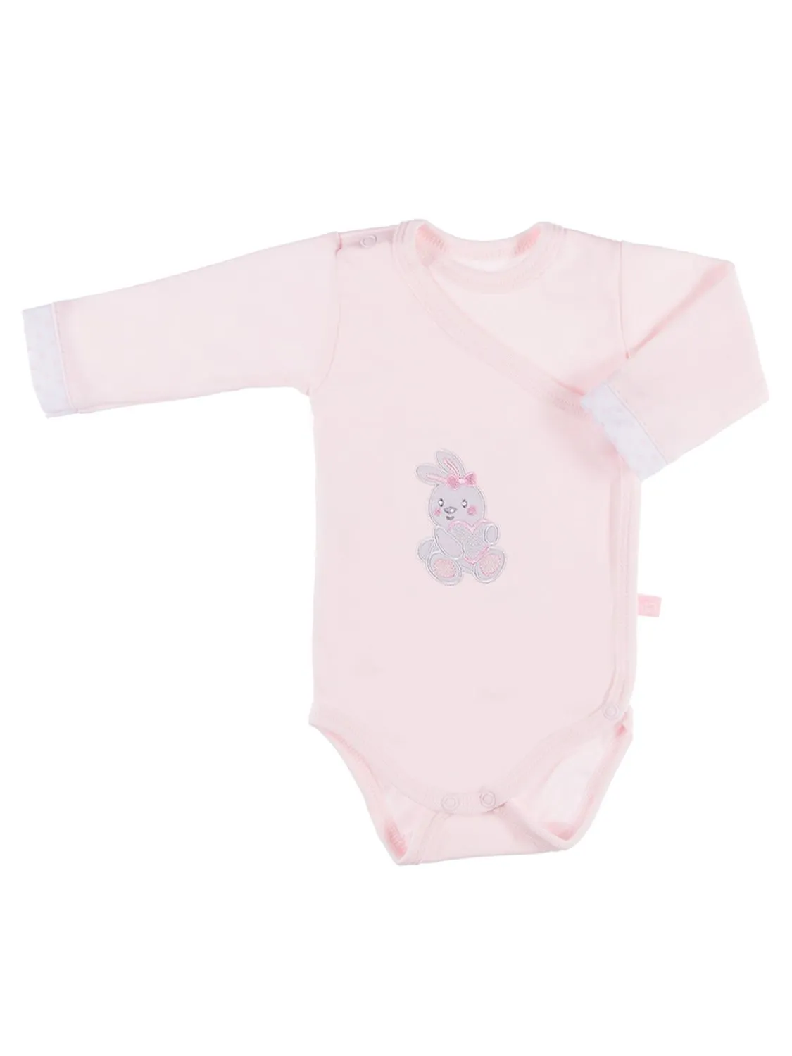 Early Baby Bodysuit, Embroidered Bunny Rabbit Design - Pink