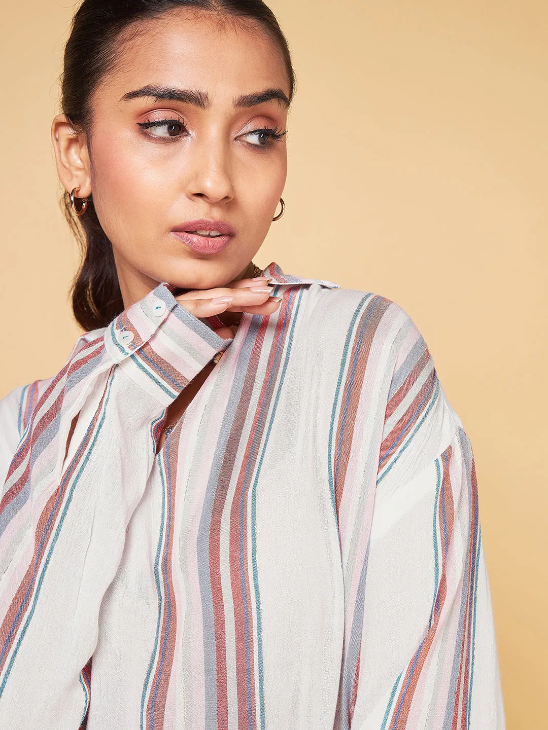 Echoes of Bliss Multistripe long Oversized Shirt