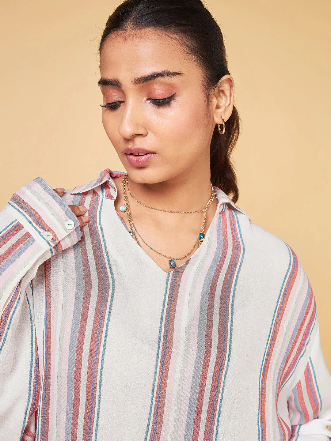 Echoes of Bliss Multistripe long Oversized Shirt