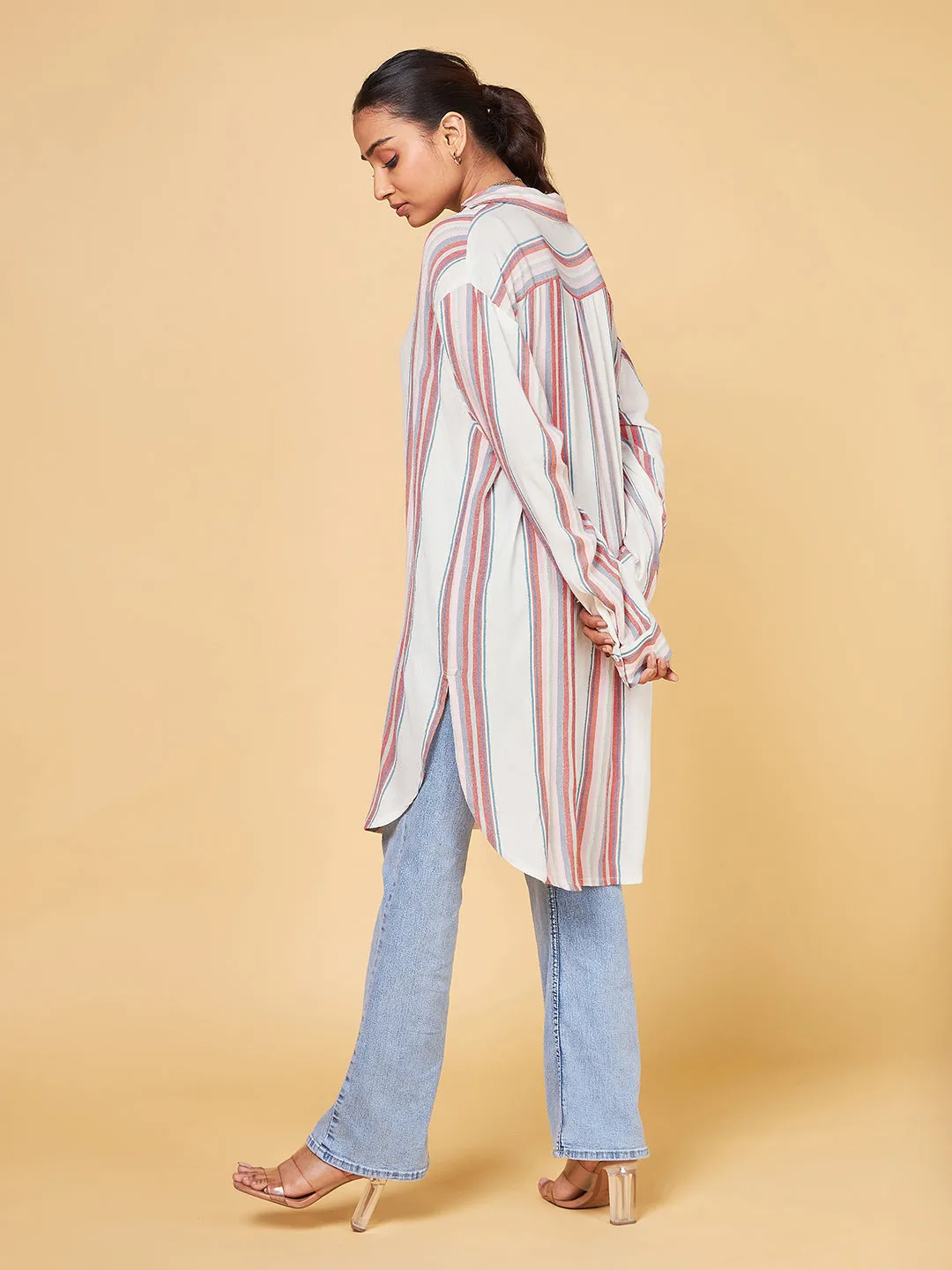 Echoes of Bliss Multistripe long Oversized Shirt