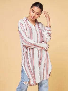 Echoes of Bliss Multistripe long Oversized Shirt