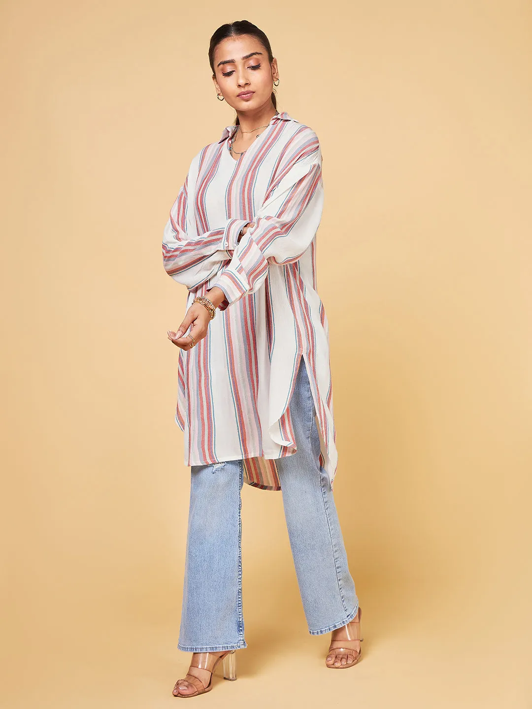 Echoes of Bliss Multistripe long Oversized Shirt