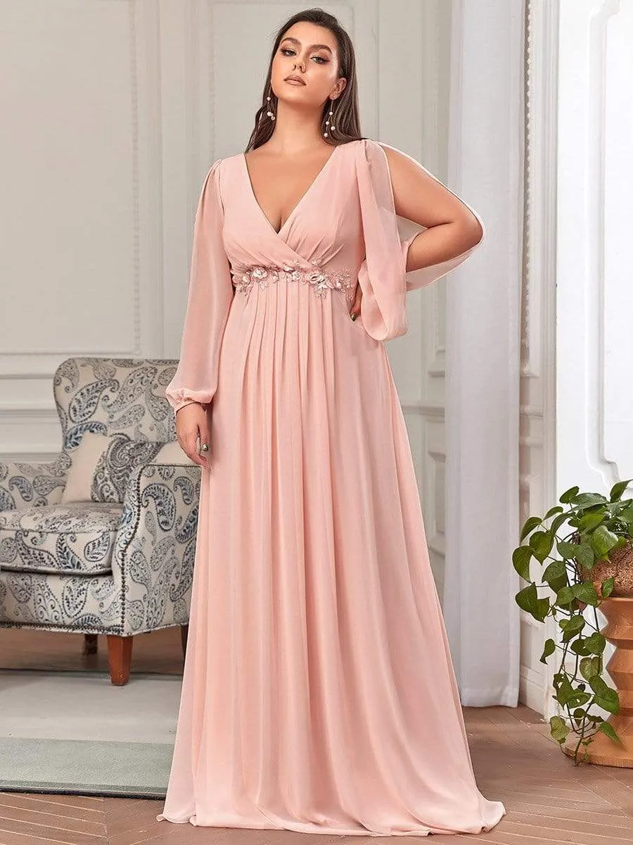 Elegant Chiffon V-Neckline Long Sleeve Formal Evening Dress