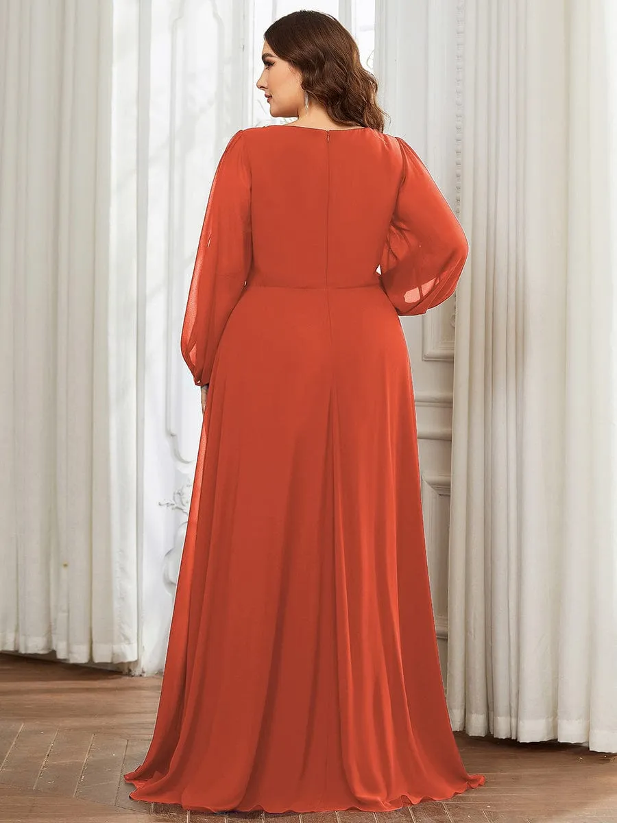 Elegant Chiffon V-Neckline Long Sleeve Formal Evening Dress