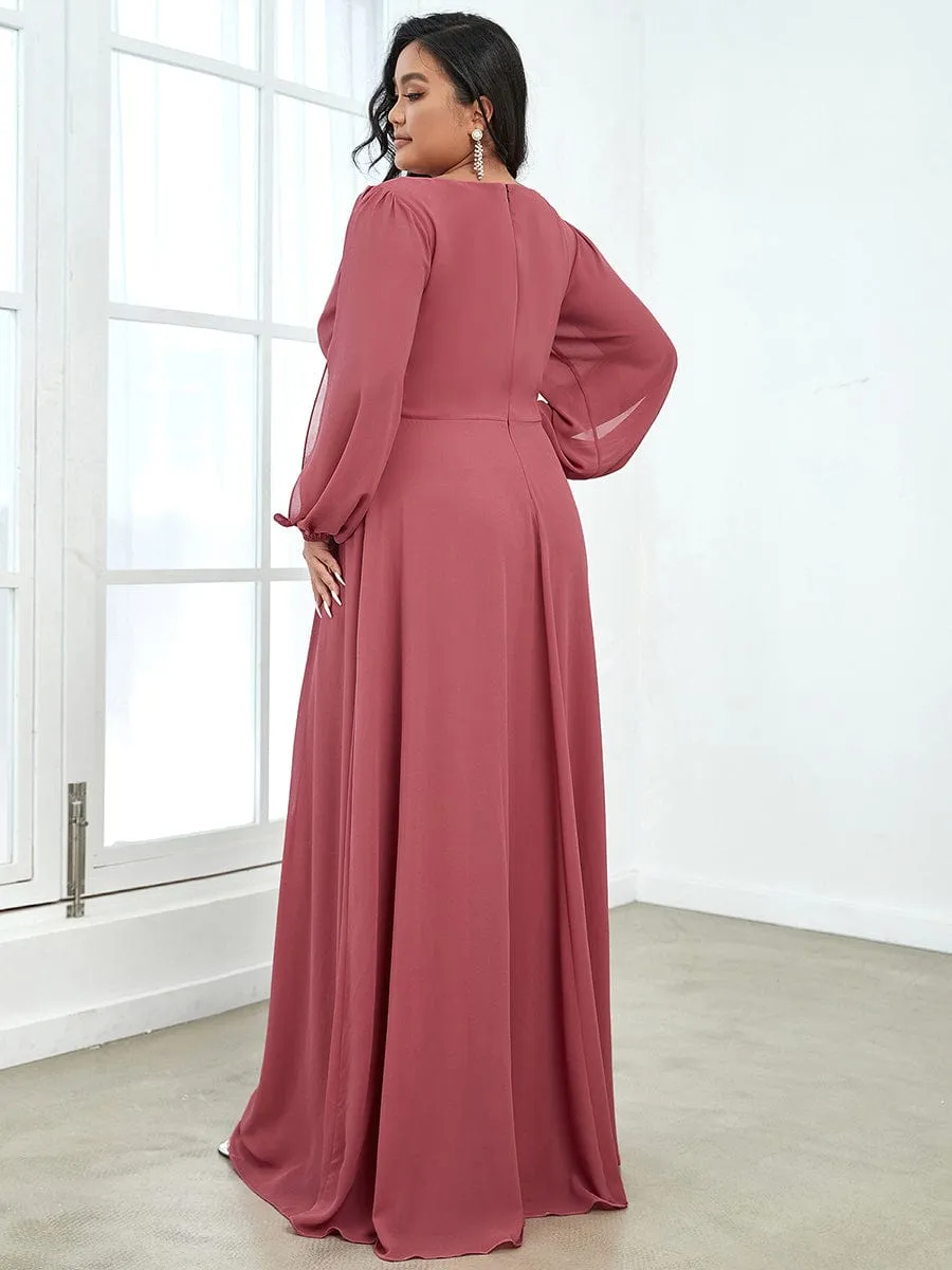 Elegant Chiffon V-Neckline Long Sleeve Formal Evening Dress