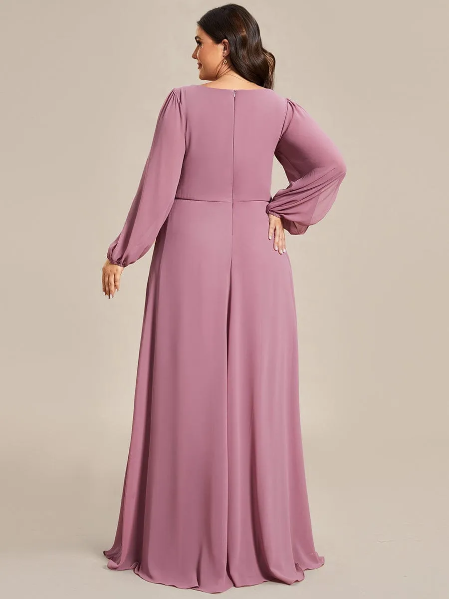 Elegant Chiffon V-Neckline Long Sleeve Formal Evening Dress