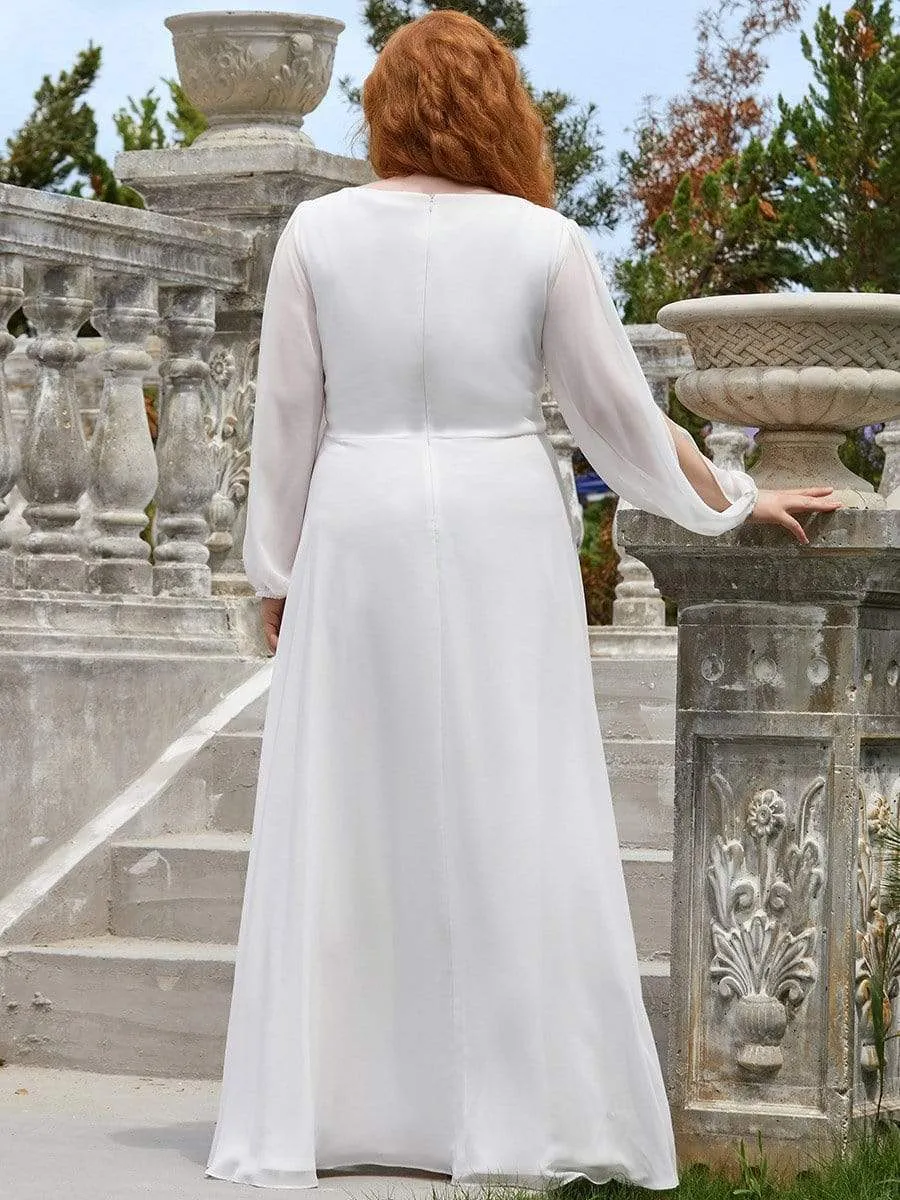 Elegant Chiffon V-Neckline Long Sleeve Formal Evening Dress