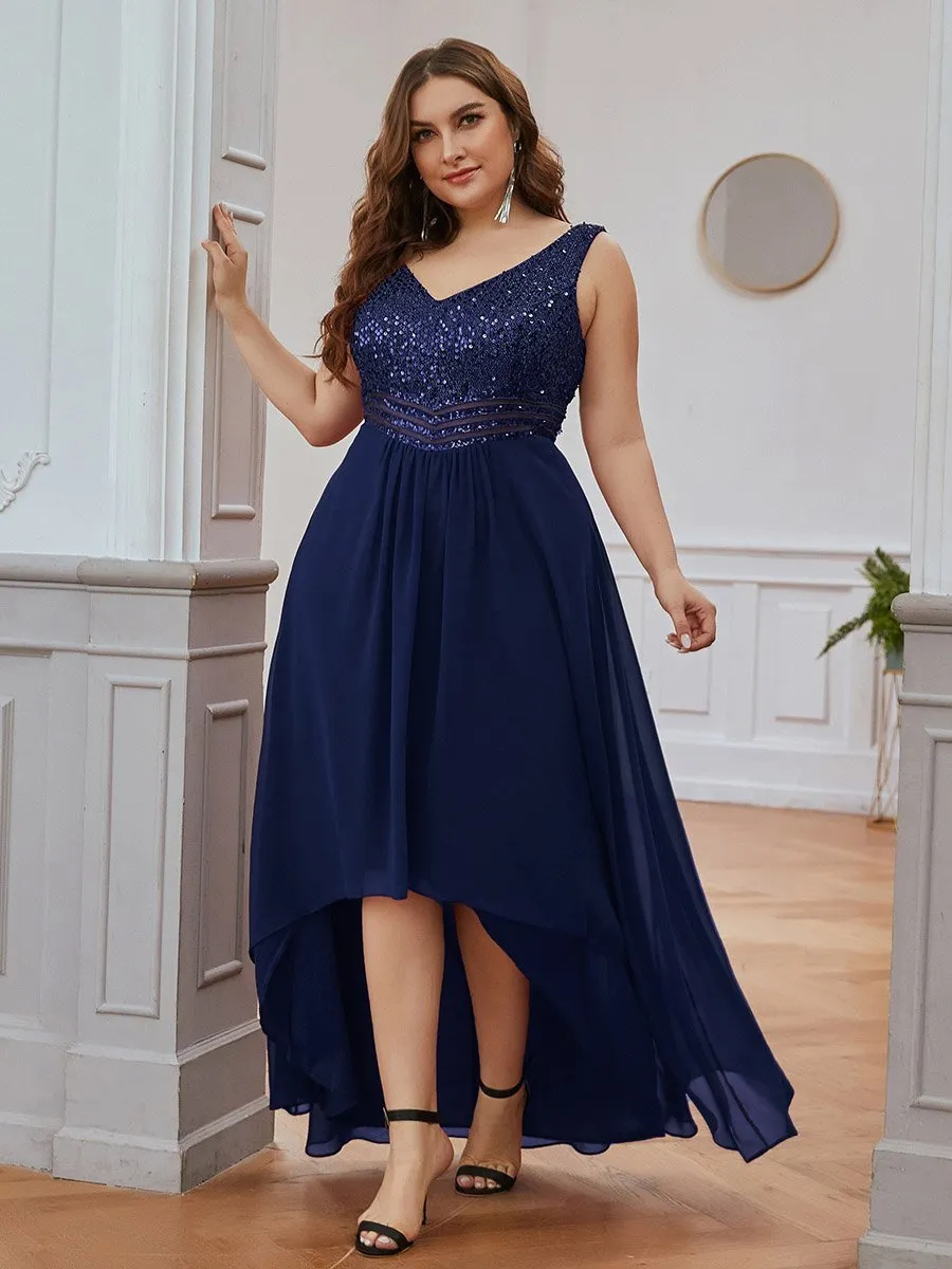 Elegant Paillette & Chiffon V-neck Sleeveless Plus Size Wholesale Evening Dresses