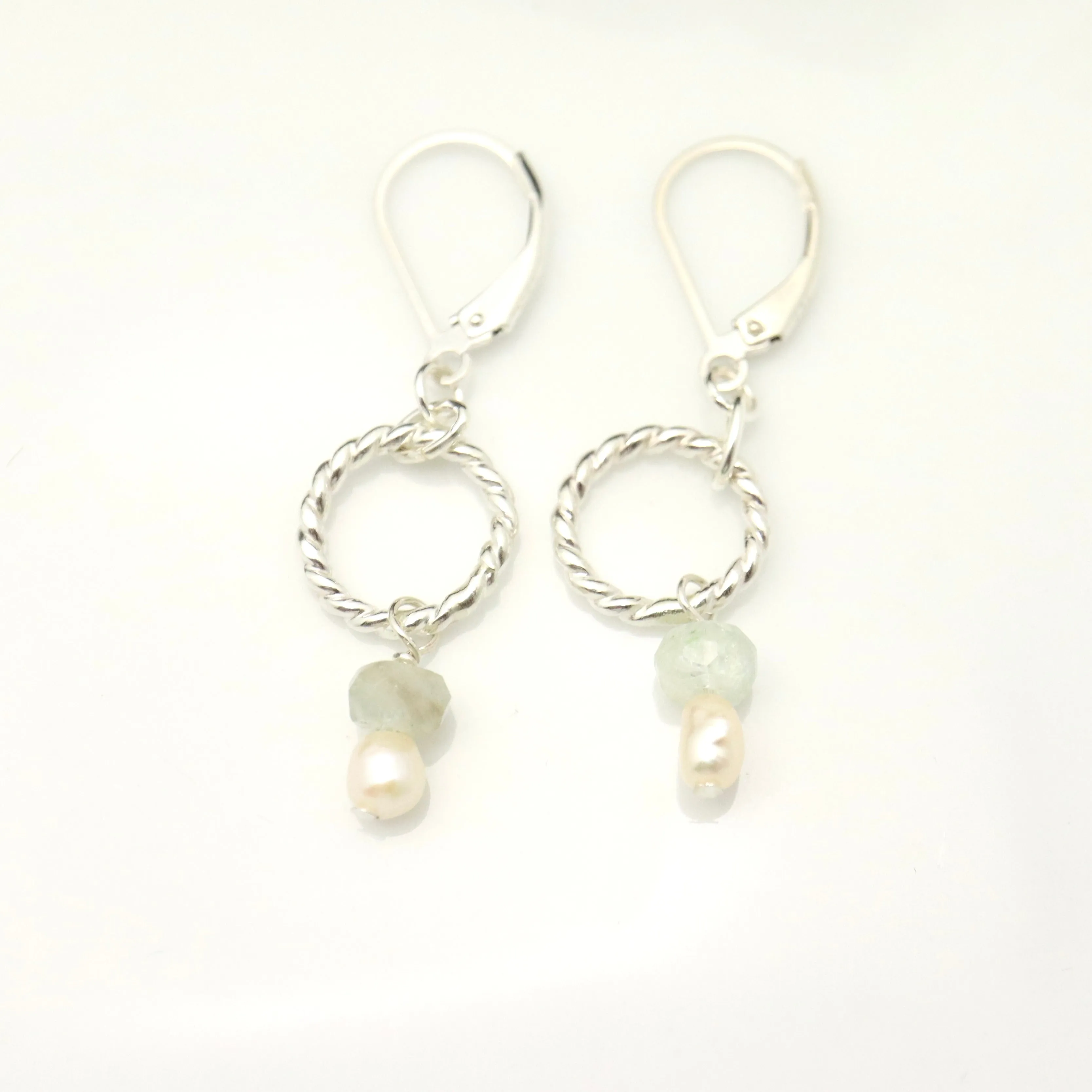 ERSA Silver Twist Amazonite & Pearl Earrings