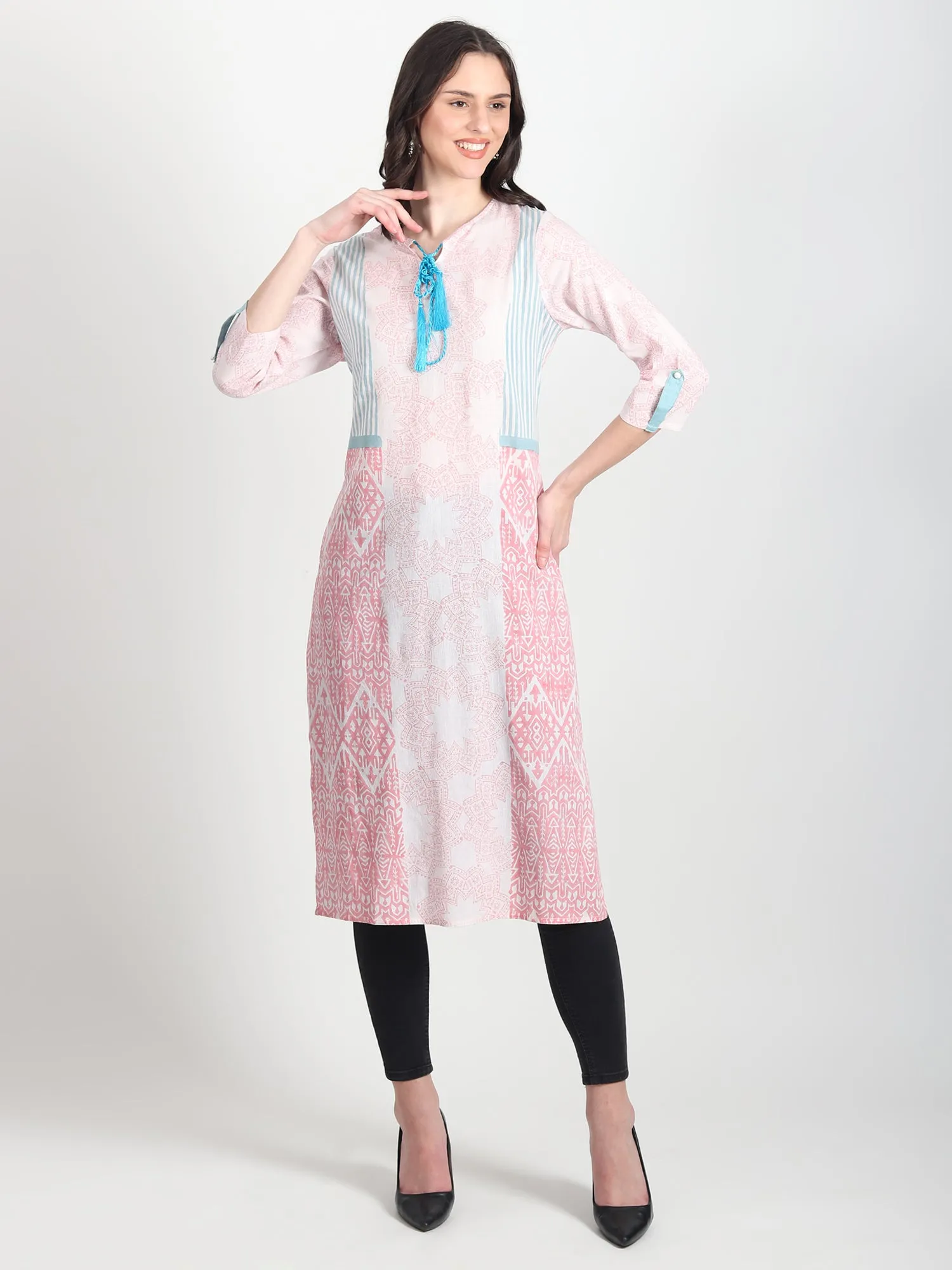 FAUNA Hand Block Printed Straight Kurti Tribal Motifs