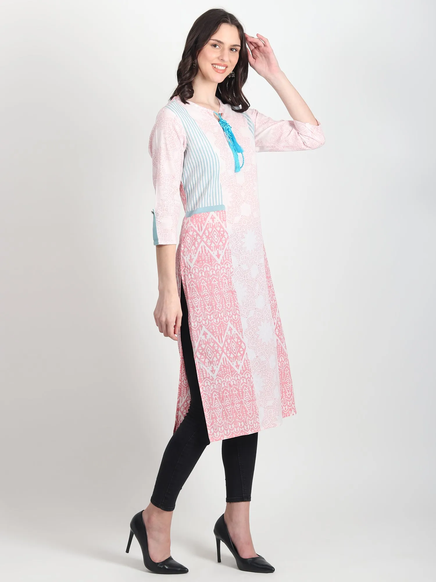 FAUNA Hand Block Printed Straight Kurti Tribal Motifs