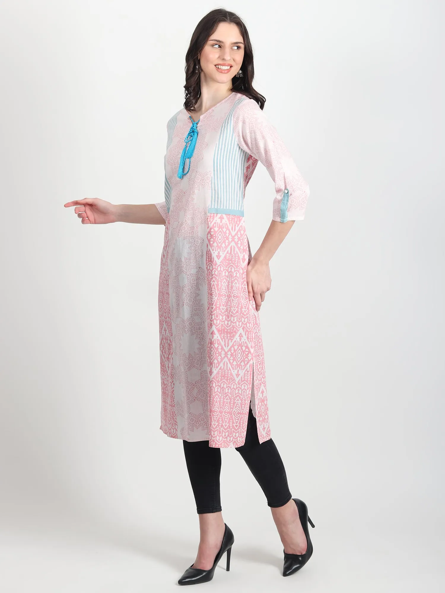 FAUNA Hand Block Printed Straight Kurti Tribal Motifs