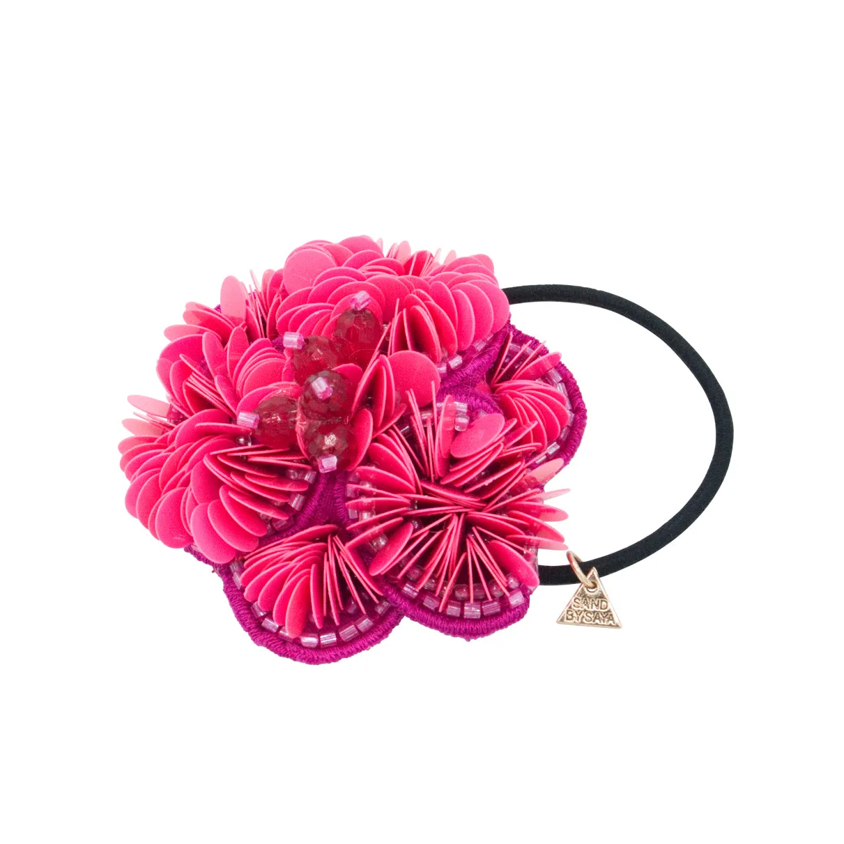 Flower Hair Tie- Pink, Yellow or Blue-Sequence Embellish Embroidery