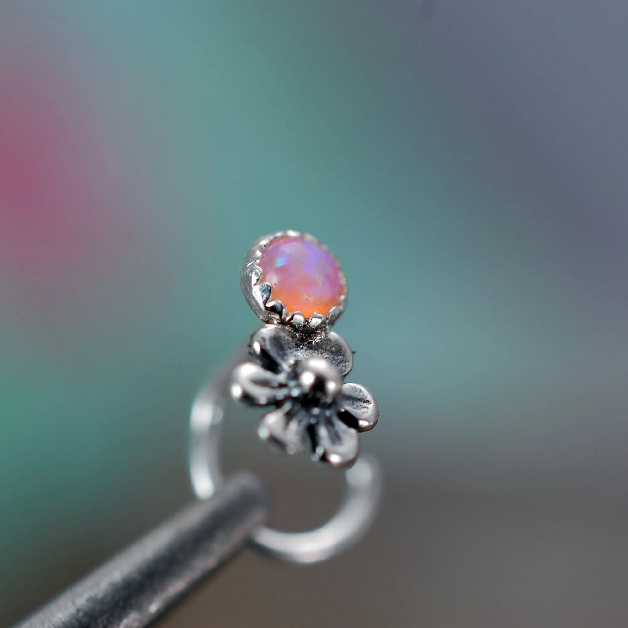 Flower with Pink Opal Nose Stud