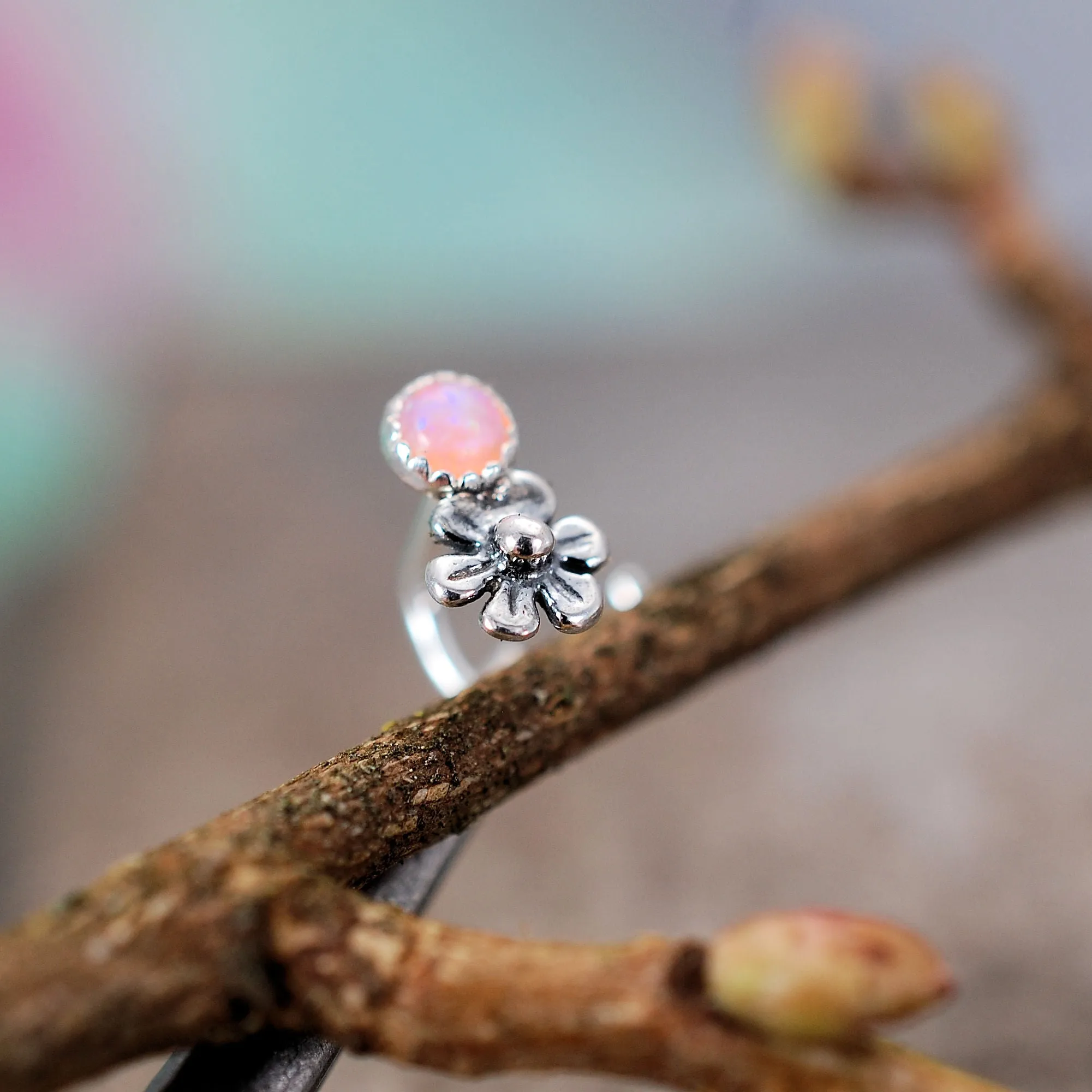 Flower with Pink Opal Nose Stud