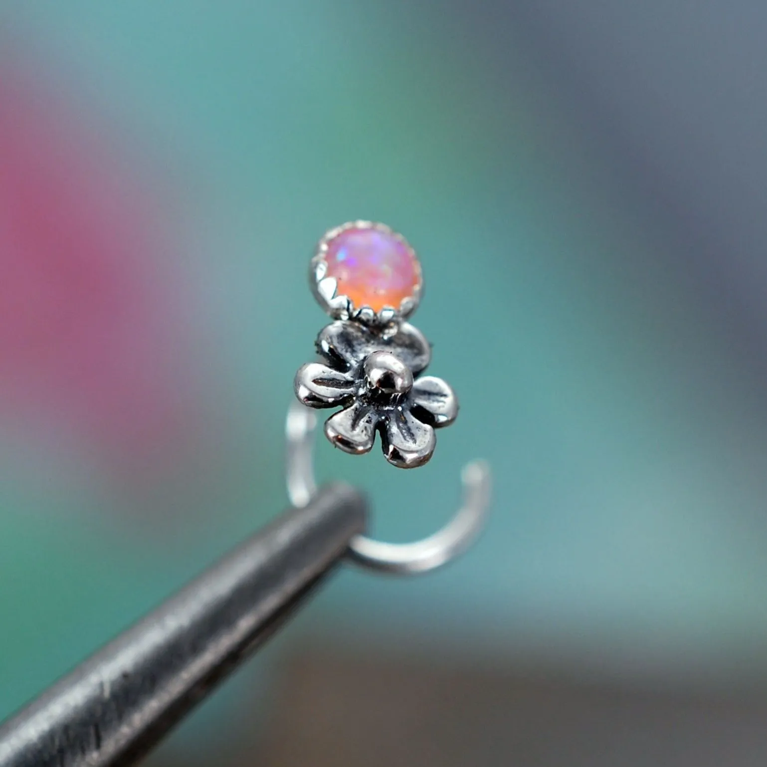 Flower with Pink Opal Nose Stud