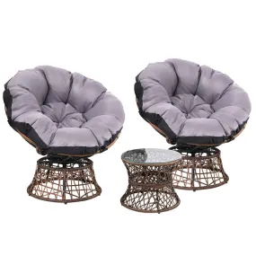 Gardeon Papasan Chair and Side Table Set-Brown