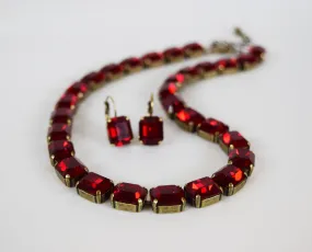 Garnet Swarovski Crystal Collet Necklace - Small Octagon