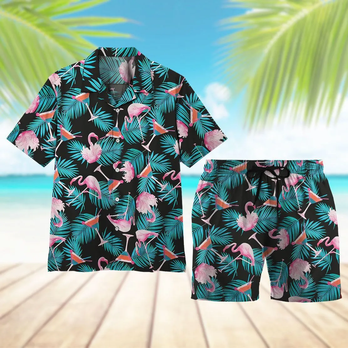 Gearhuman 3D Martini Flamingo Hawaii Shirt