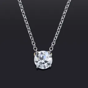 GIA Certified 1.20 Ct H VS2 Old Euro Diamond 14K White Gold Pendant Necklace