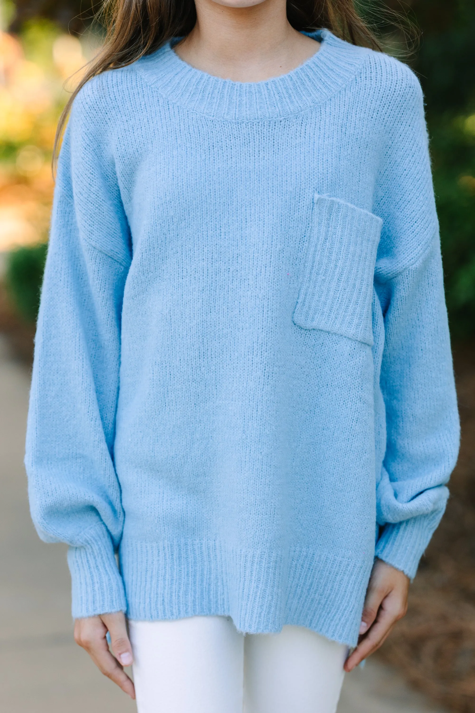 Girls: As It Happens Light Blue Bubble Sleeve Sweater