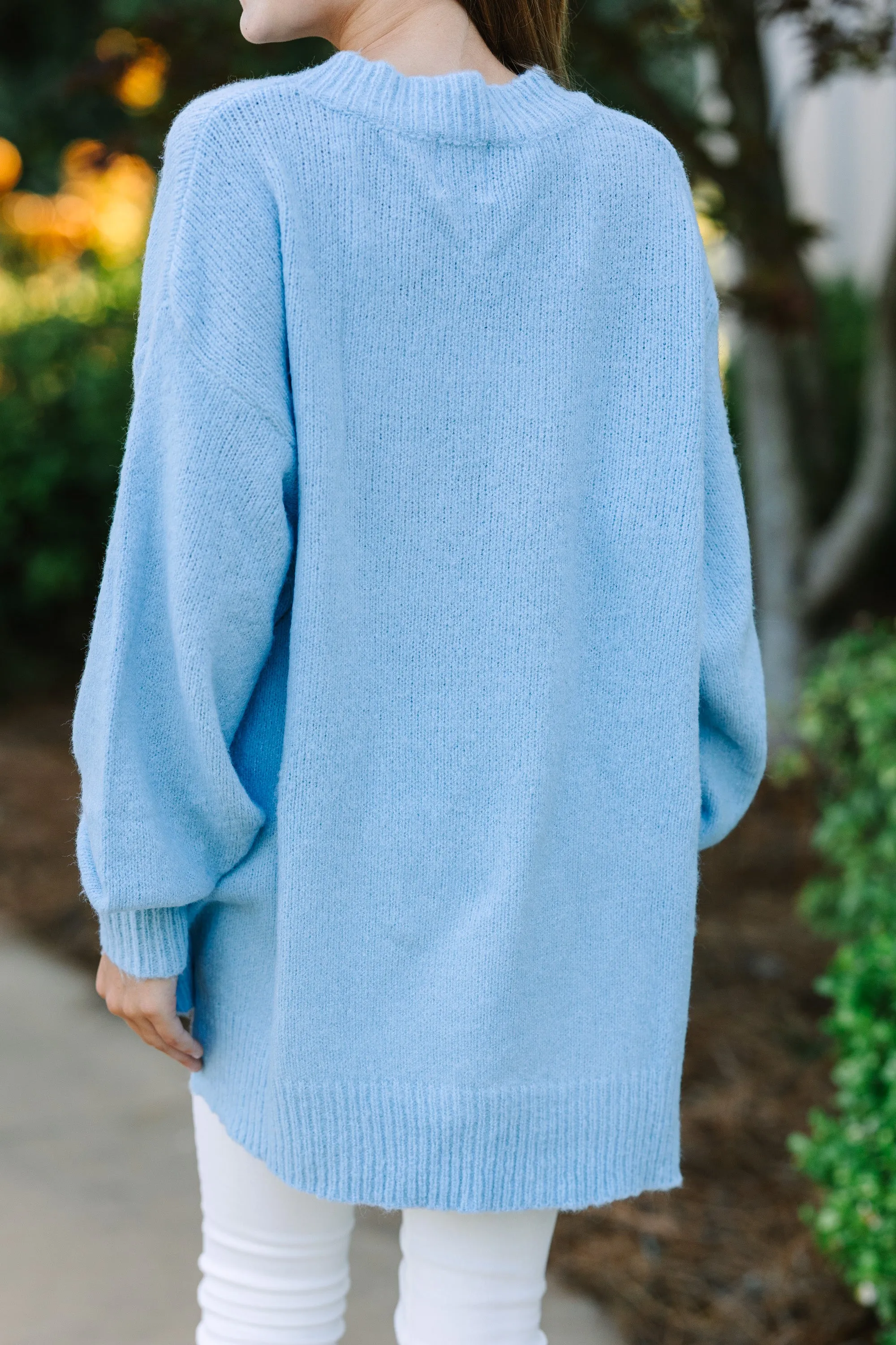 Girls: As It Happens Light Blue Bubble Sleeve Sweater