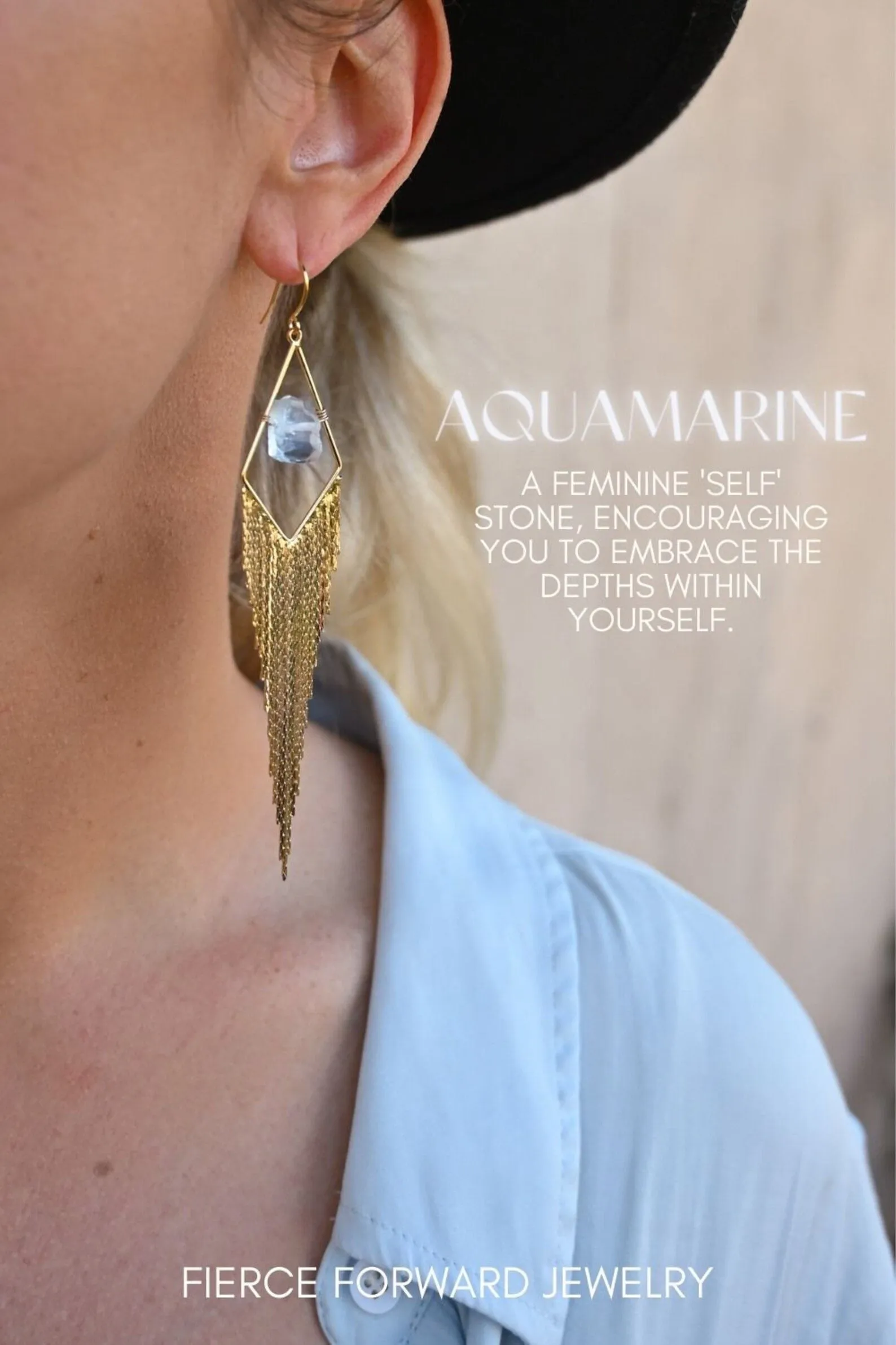 Glow From Within Aquamarine Gold Fringe Earrings