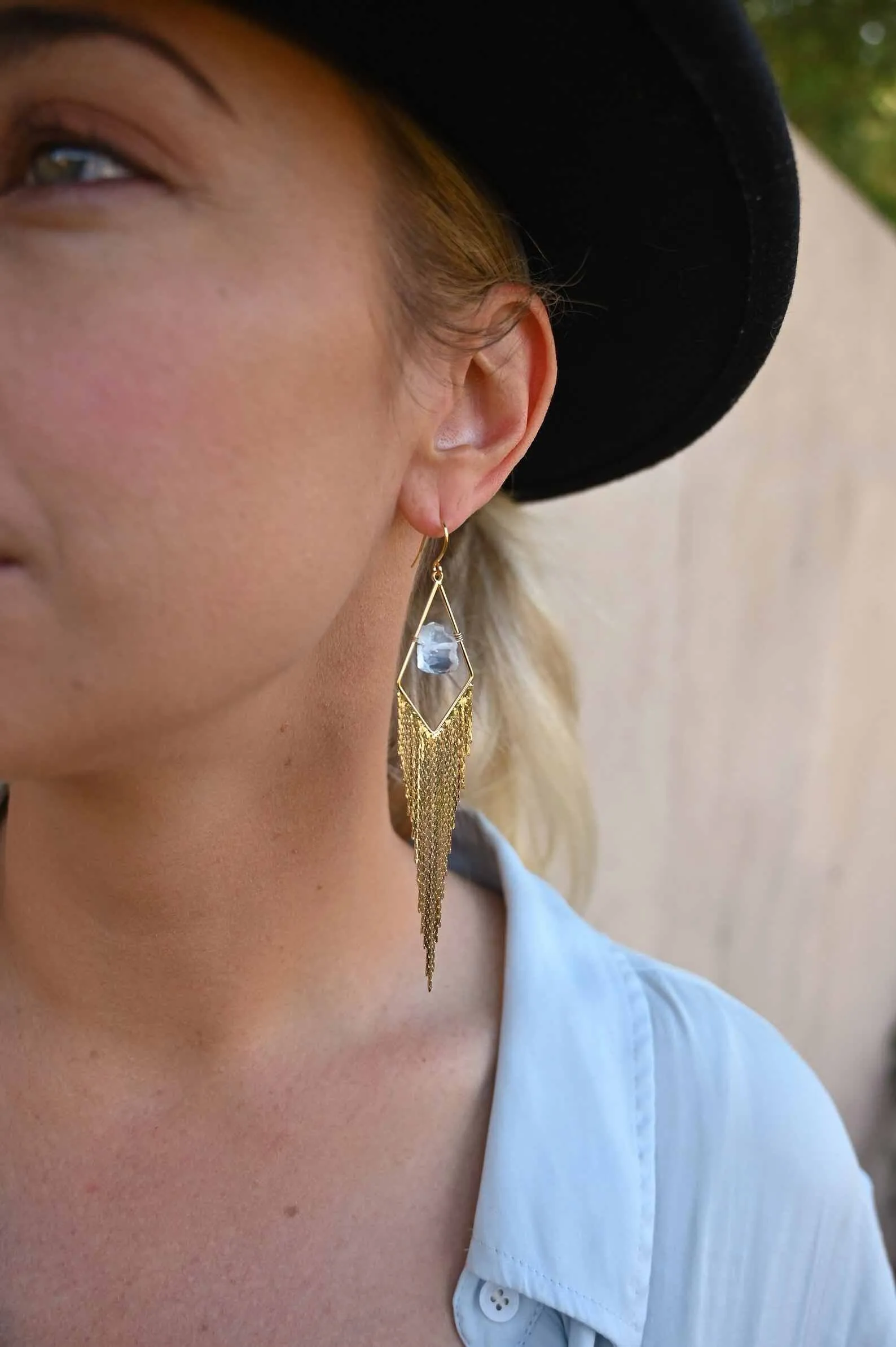 Glow From Within Aquamarine Gold Fringe Earrings