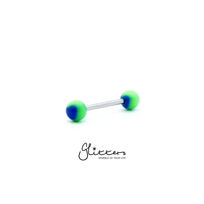 Green Acrylic Ball with Blue Heart Tongue Barbell