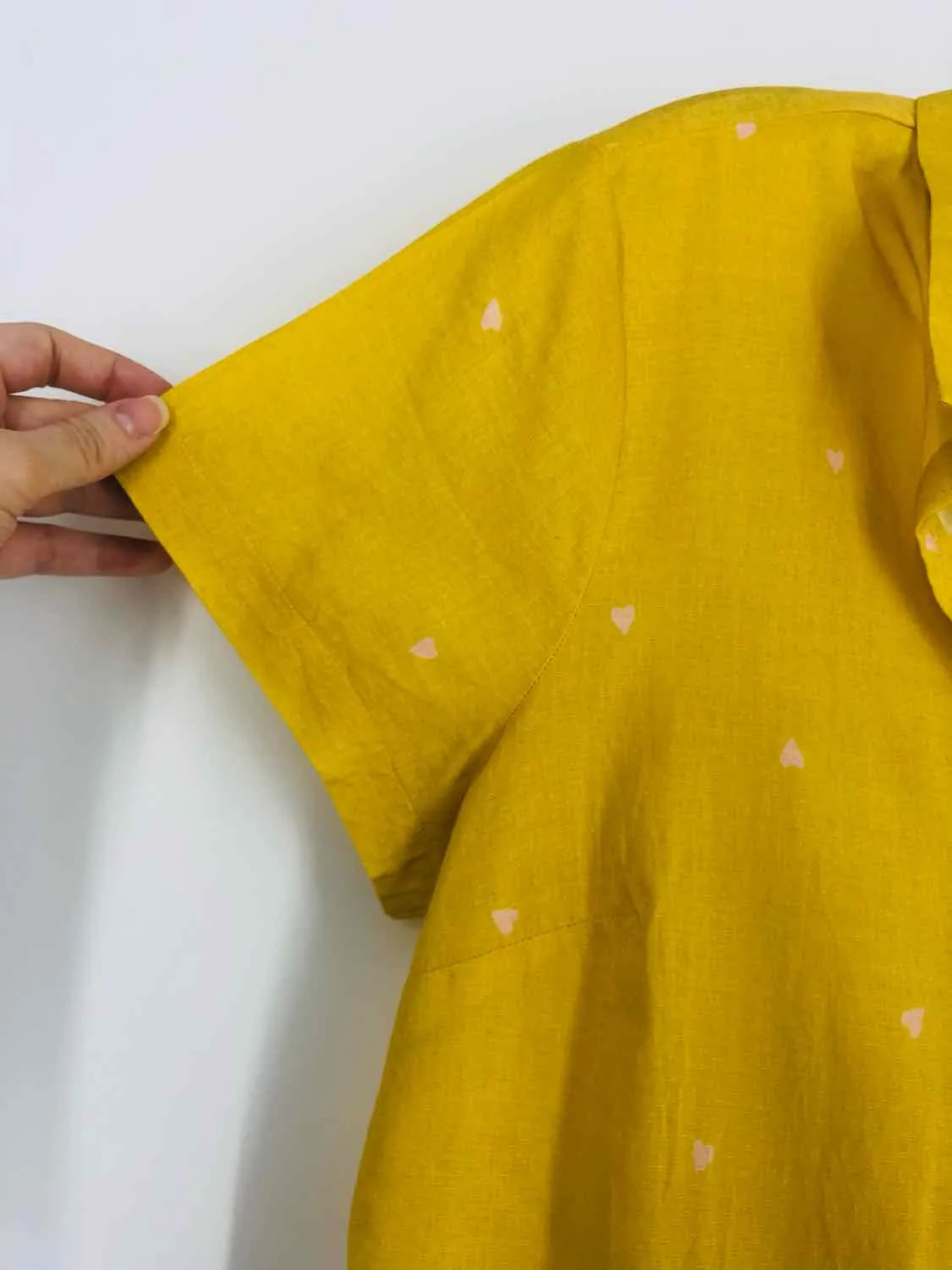 Gudrun Sjoden Size M Yellow/Pink Hearts Pleated Tops Top-Short Sleeve