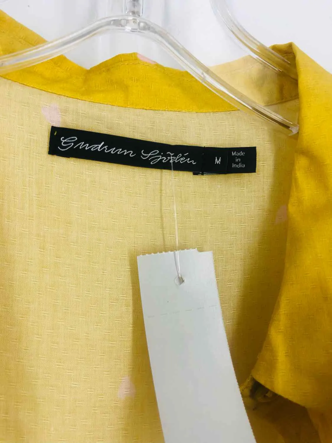 Gudrun Sjoden Size M Yellow/Pink Hearts Pleated Tops Top-Short Sleeve