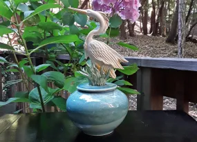 Handmade Ceramic Urn Jar for Ashes of Loved Ones with Handsculpted Ceramic Heron