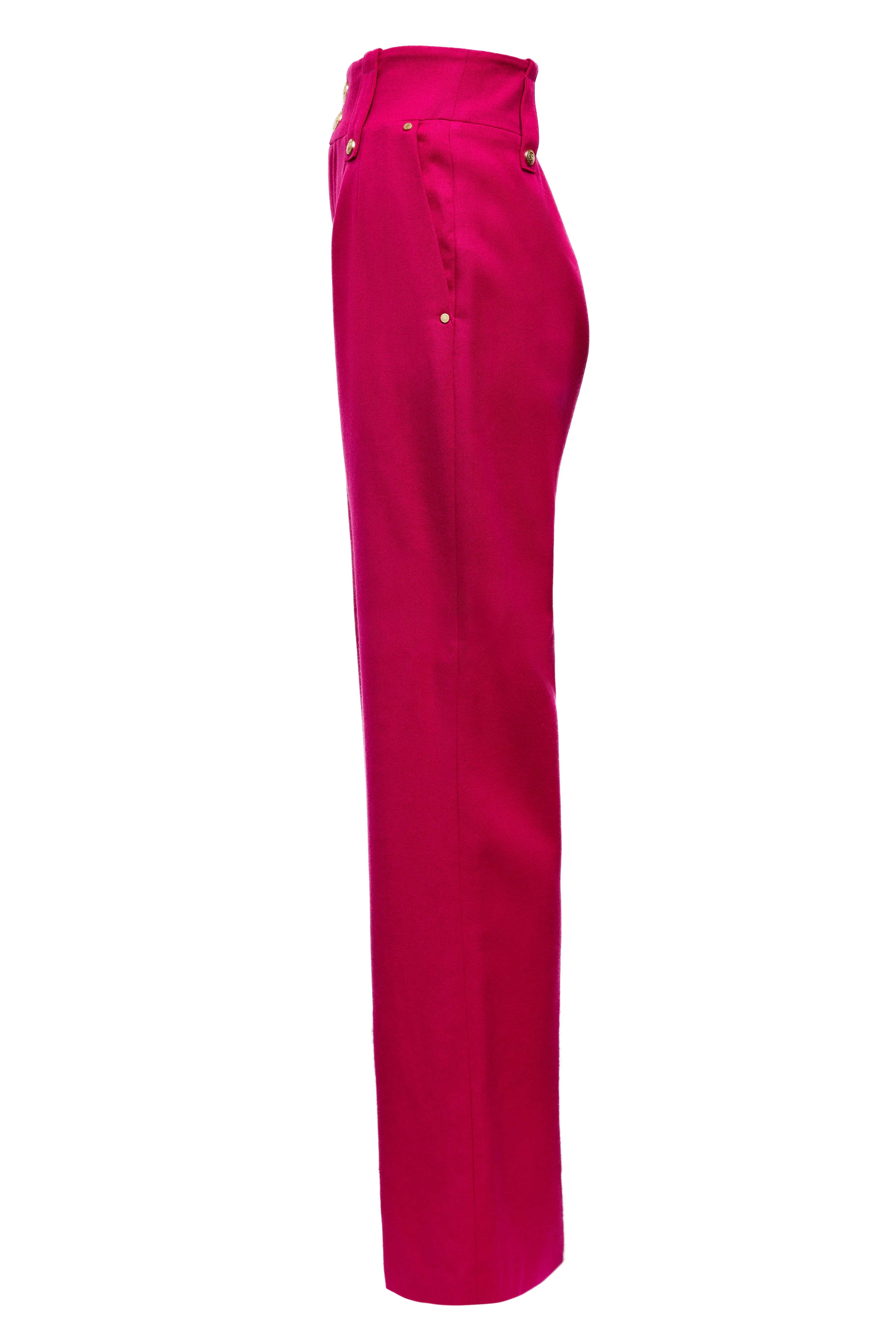 High Waisted Straight Trouser (Hot Pink Barathea)