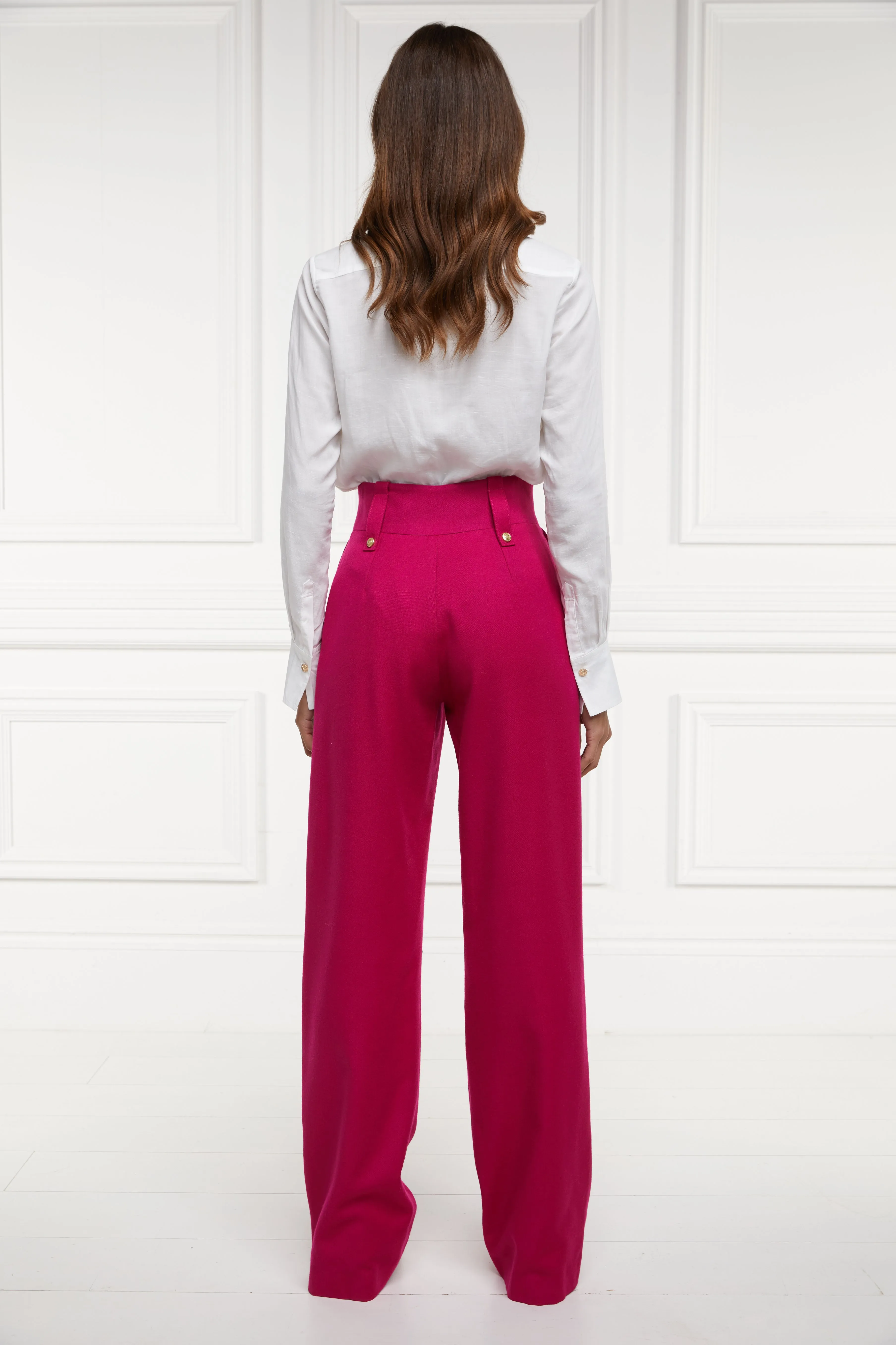 High Waisted Straight Trouser (Hot Pink Barathea)