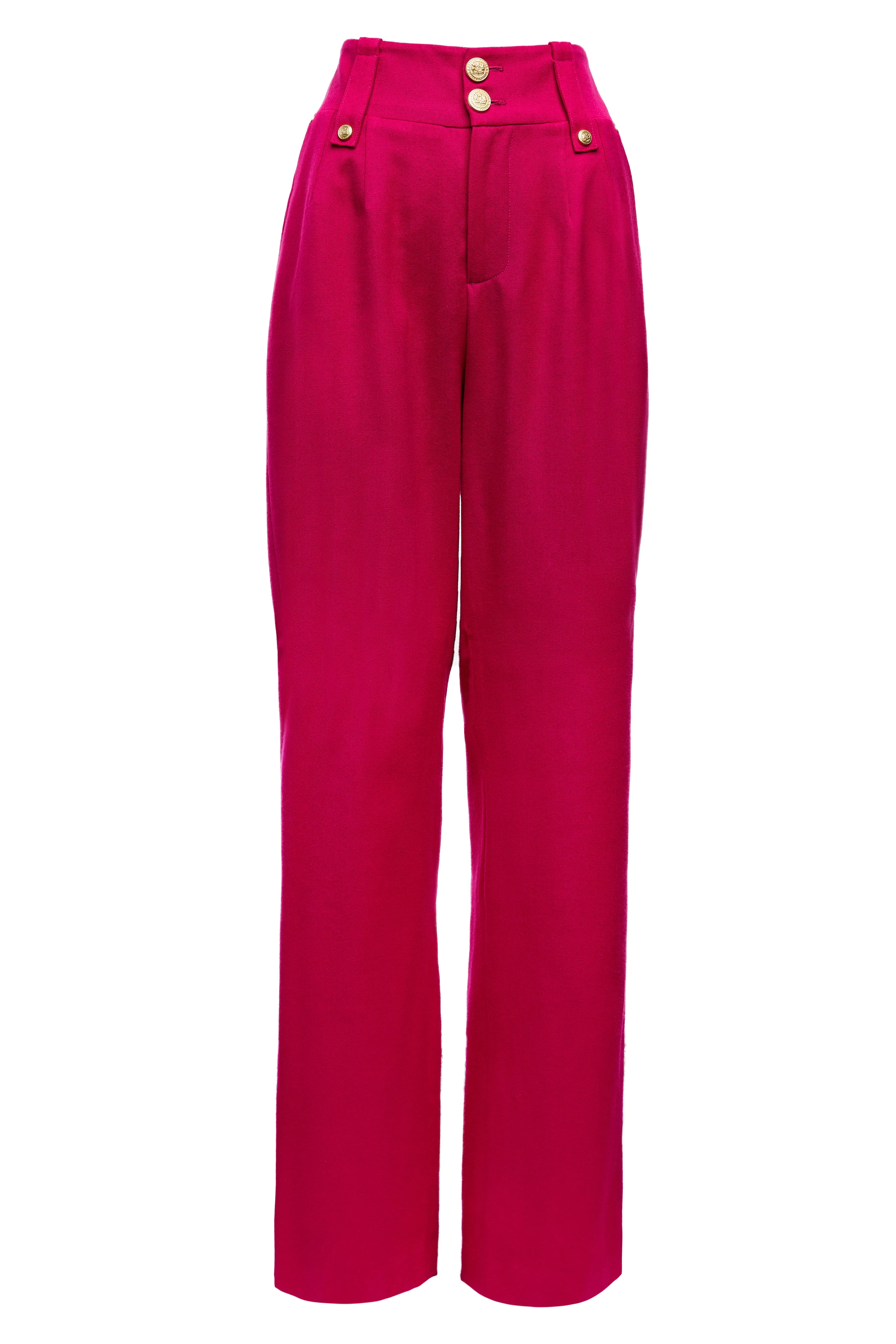 High Waisted Straight Trouser (Hot Pink Barathea)