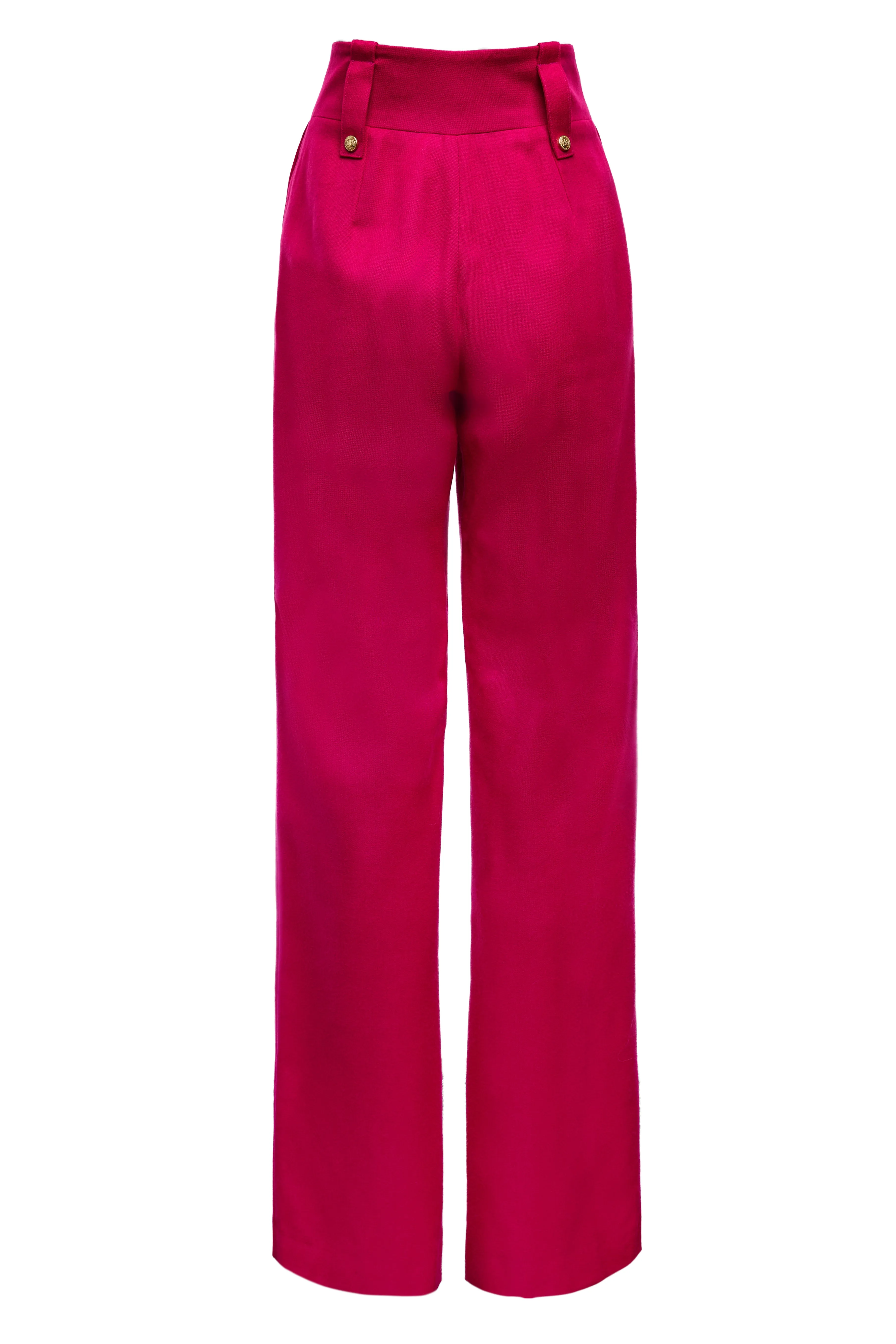 High Waisted Straight Trouser (Hot Pink Barathea)