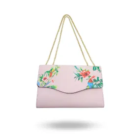 IVANHOE - Addison Road Blush Pink Leather Evening Clutch Bag with Tropical Print