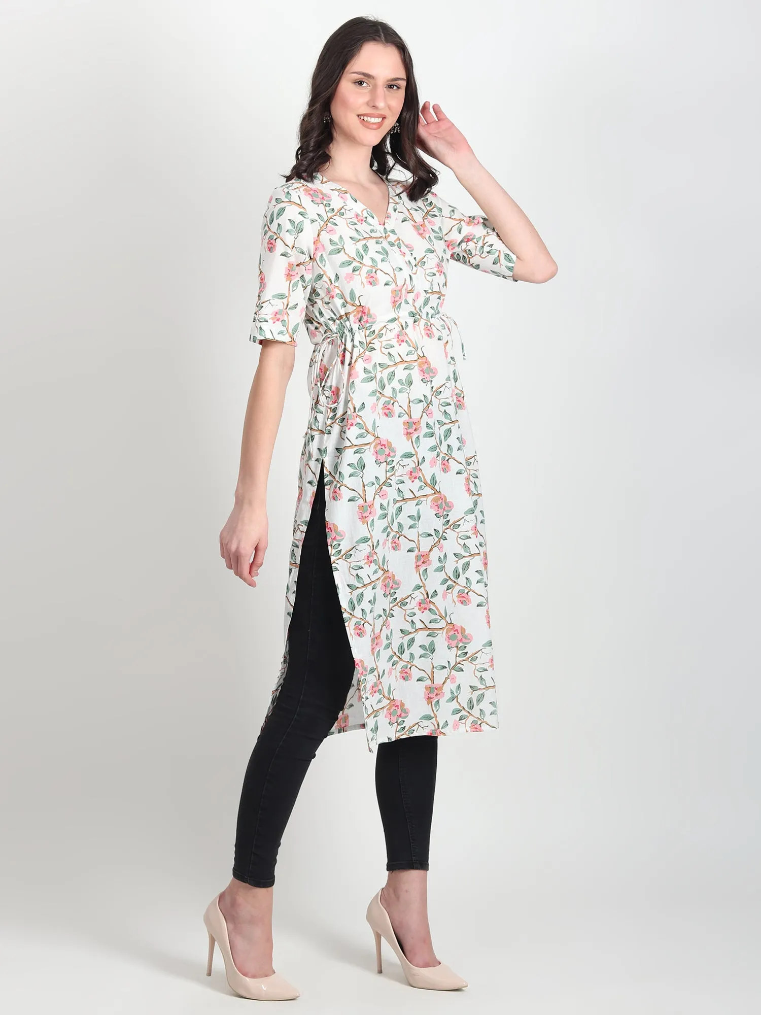 JASPER Hand Block Printed Straight Kurti Floral Motifs