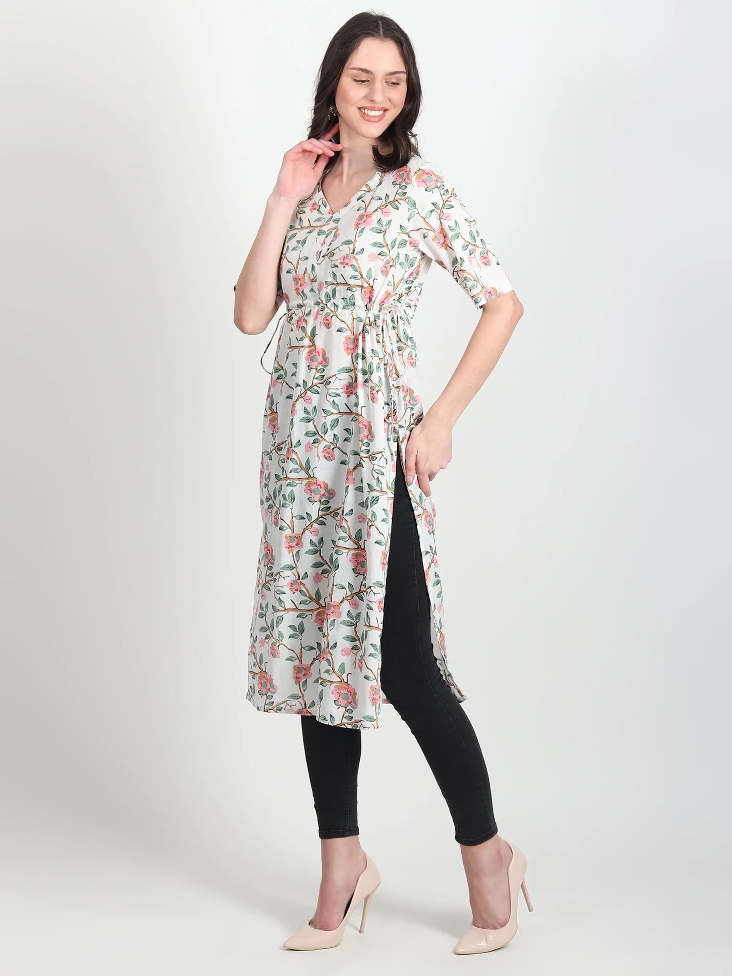 JASPER Hand Block Printed Straight Kurti Floral Motifs