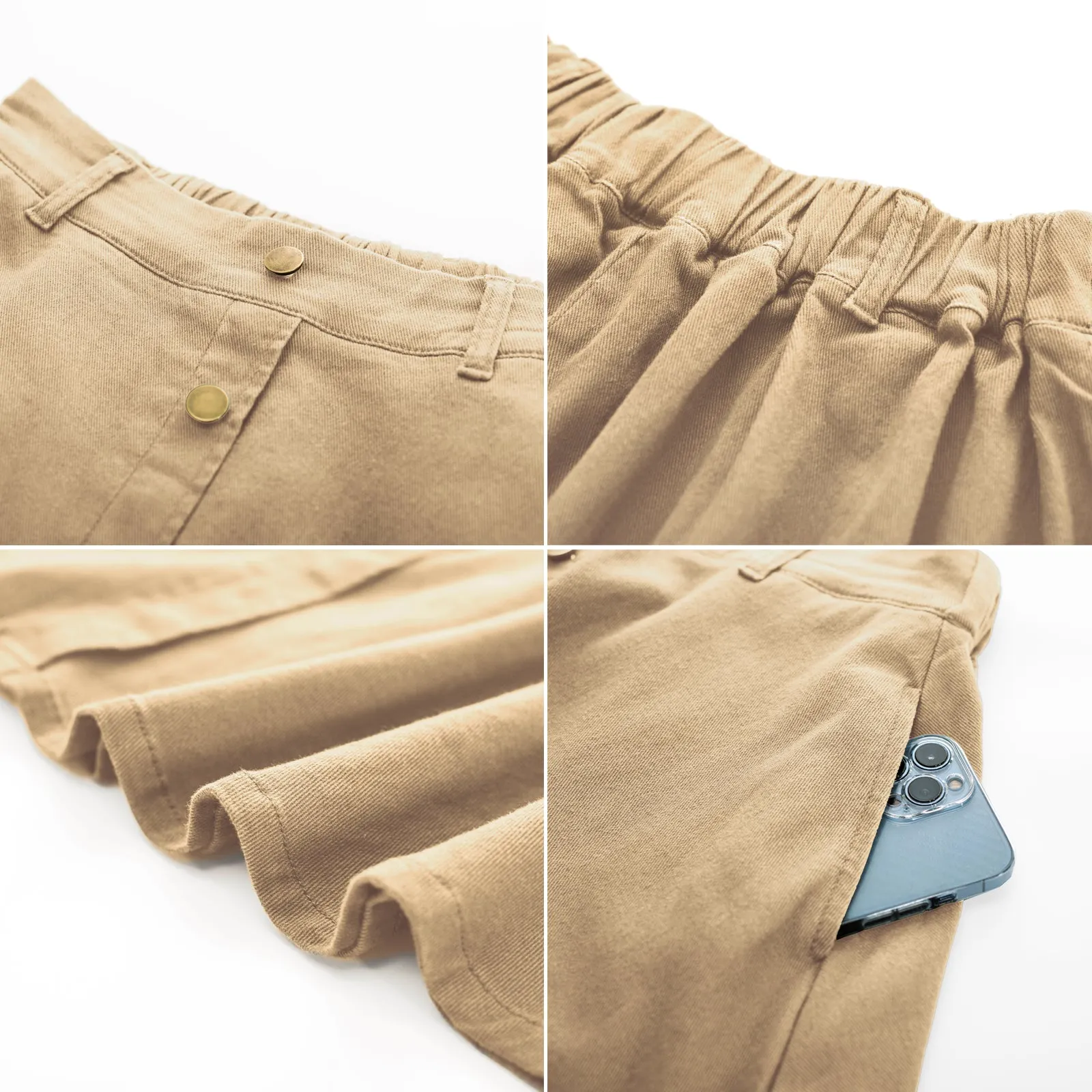 Jean Skirt with Belt Elastic High Waist A-Line Midi Skirt