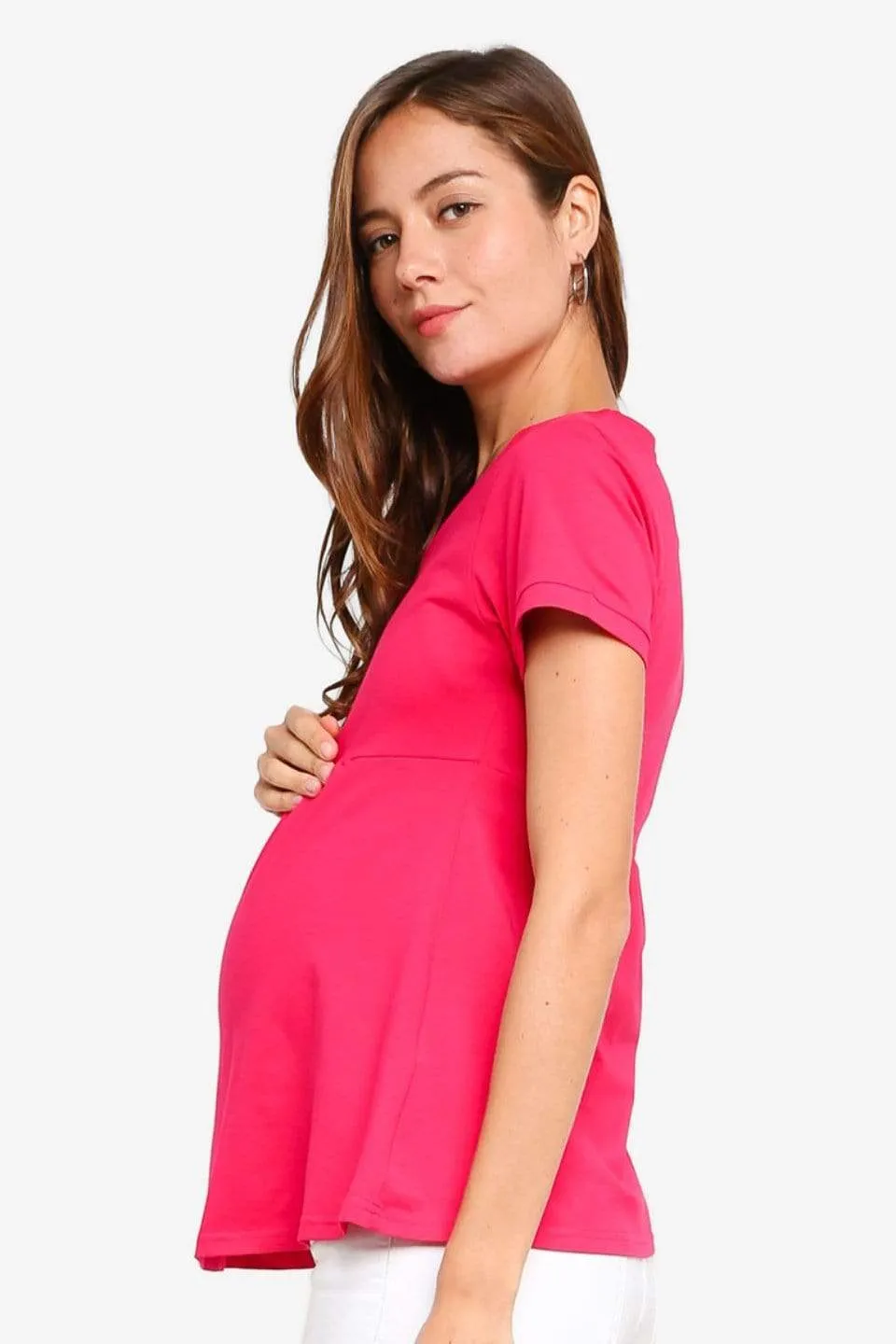 Jenny Round Neck Empire Line Red Short Sleeve Maternity Top