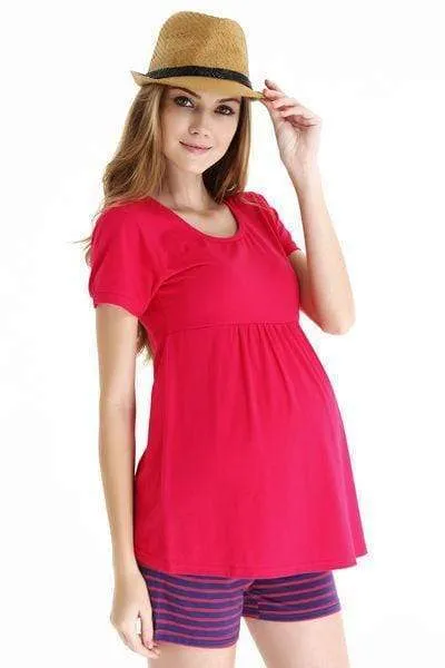 Jenny Round Neck Empire Line Red Short Sleeve Maternity Top